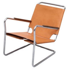 Vintage Bas Van Pelt Leather and Chrome Tubular Lounge Chair