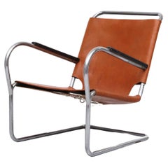 Chaise longue tubulaire Bas Van Pelt en cuir et chrome