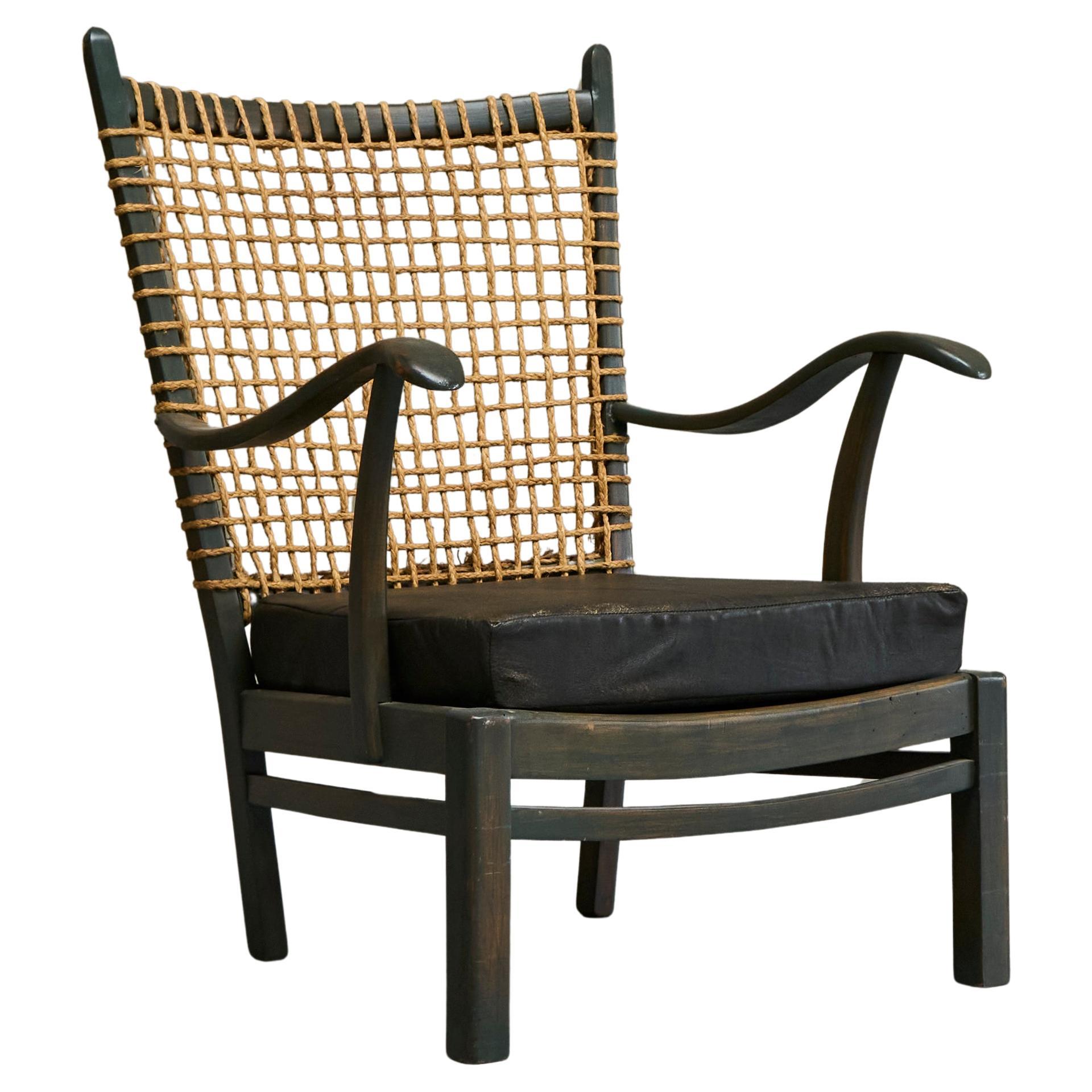 Chaise longue Bas Van Pelt en Wood Wood massif et corde Pays-Bas années 1940