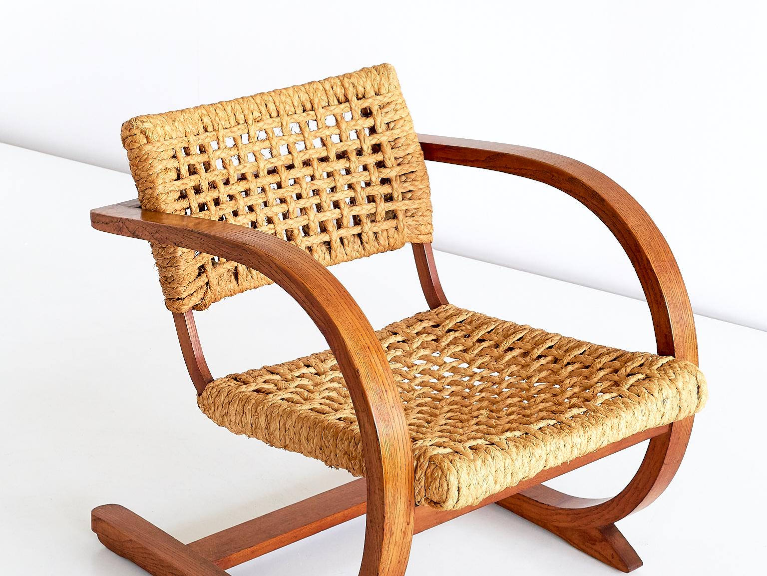 Bas Van Pelt Oak and Rope Armchair, Netherlands, 1936 1