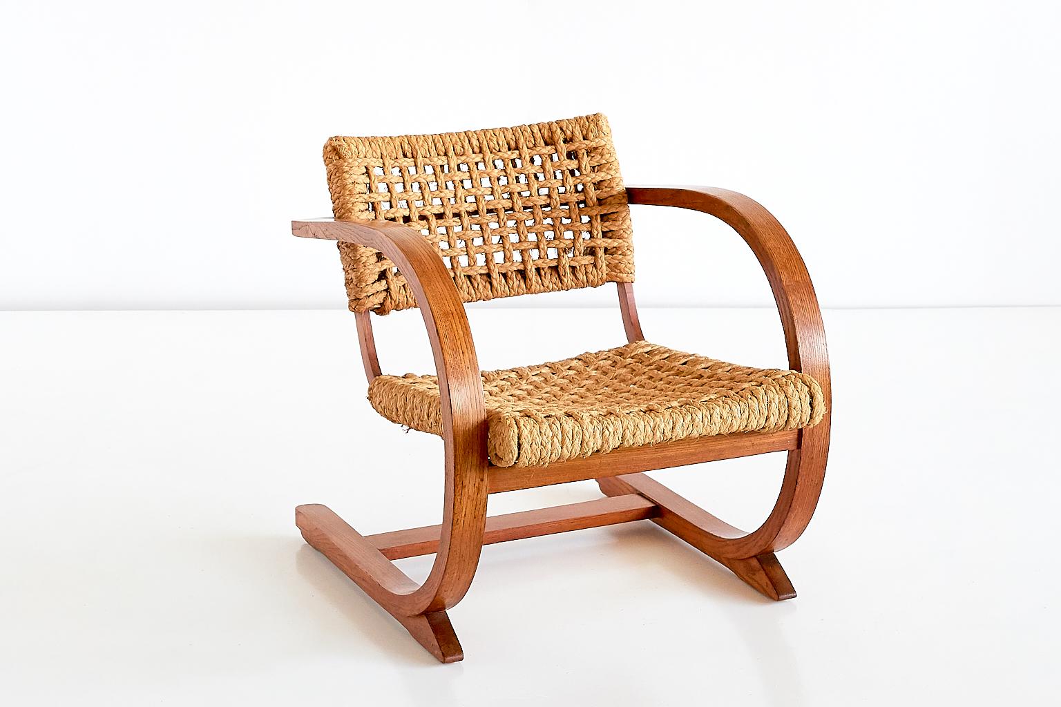 Mid-20th Century Bas Van Pelt Oak and Rope Armchair, Netherlands, 1936