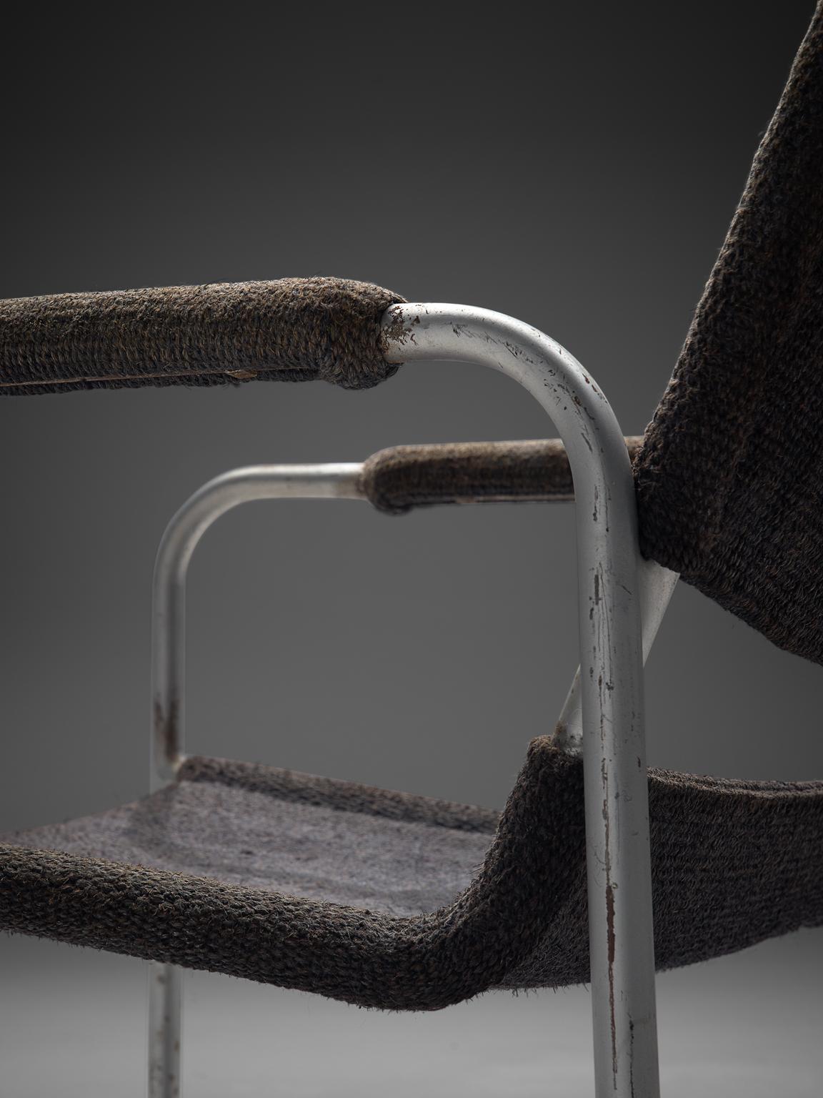 Bas Van Pelt Original Grey Sisal and Tubular Armchair, 1920 In Good Condition In Waalwijk, NL