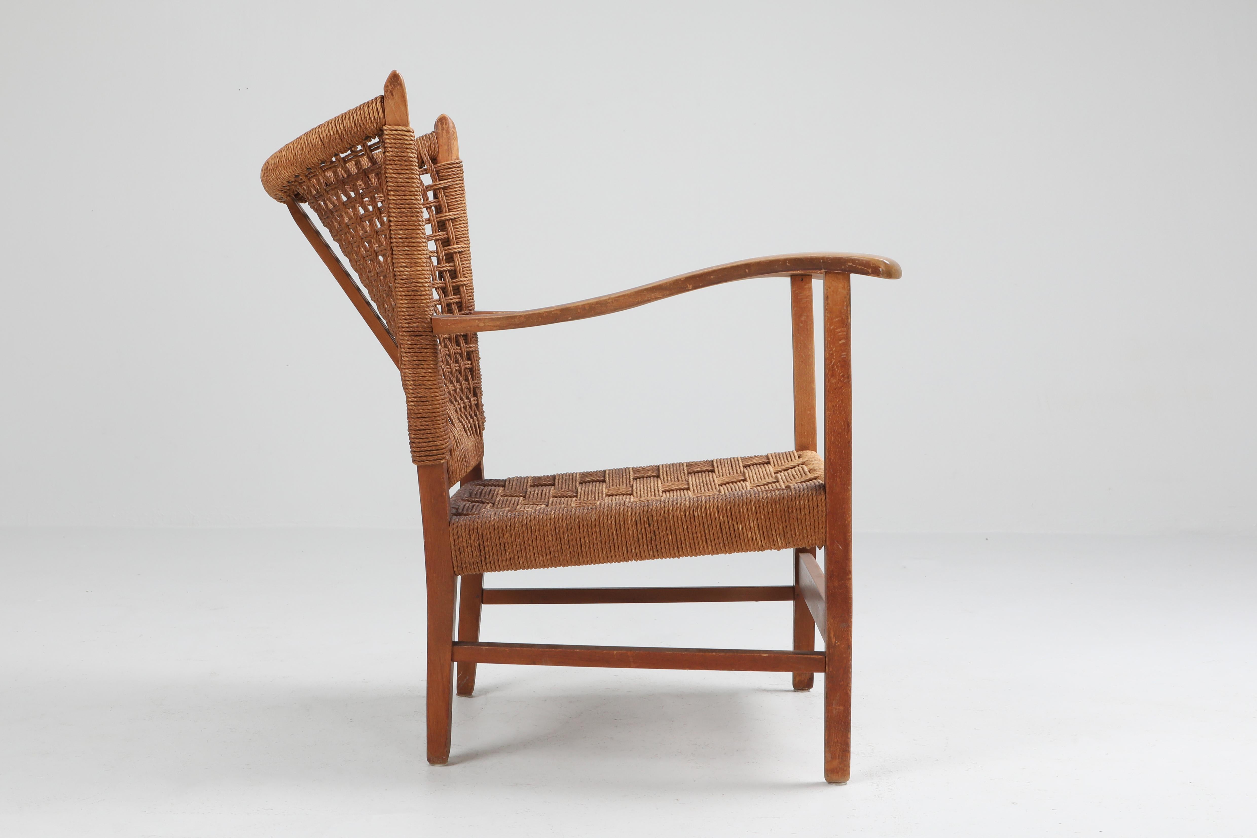 Mid-Century Modern Bas Van Pelt Pair of Lounge Chairs in Rope and Oak