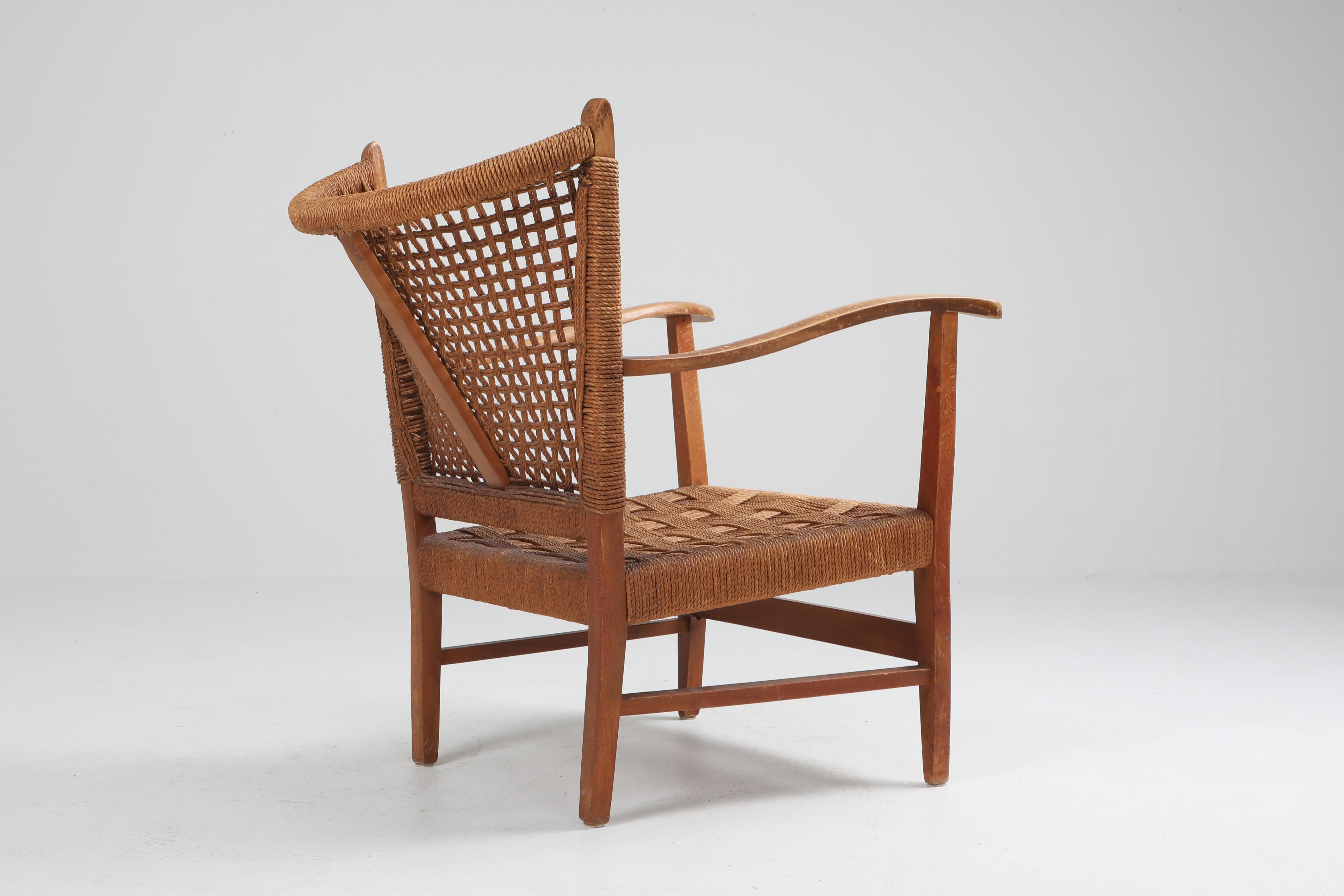 European Bas Van Pelt Pair of Lounge Chairs in Rope and Oak