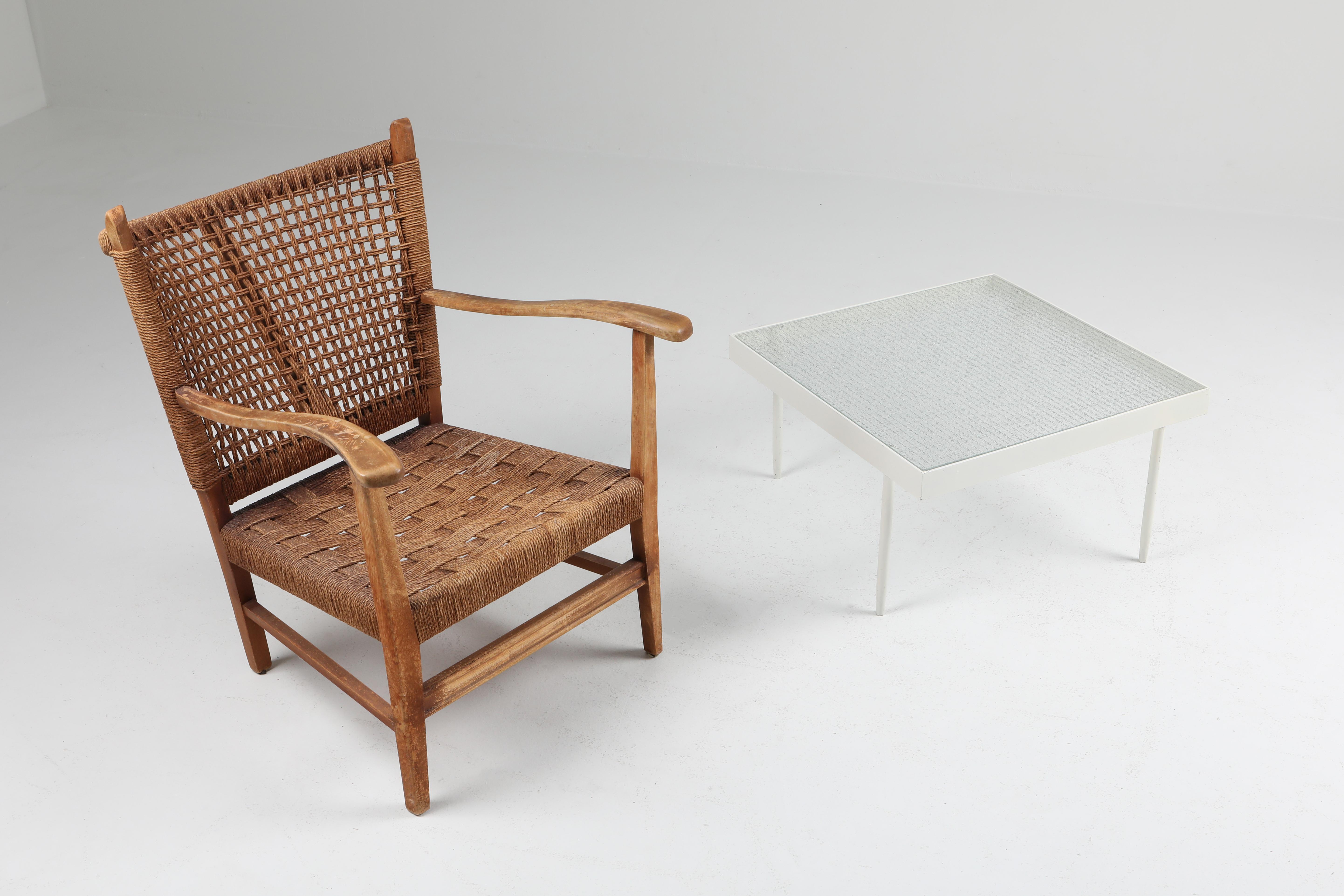 20th Century Bas Van Pelt Pair of Lounge Chairs in Rope and Oak