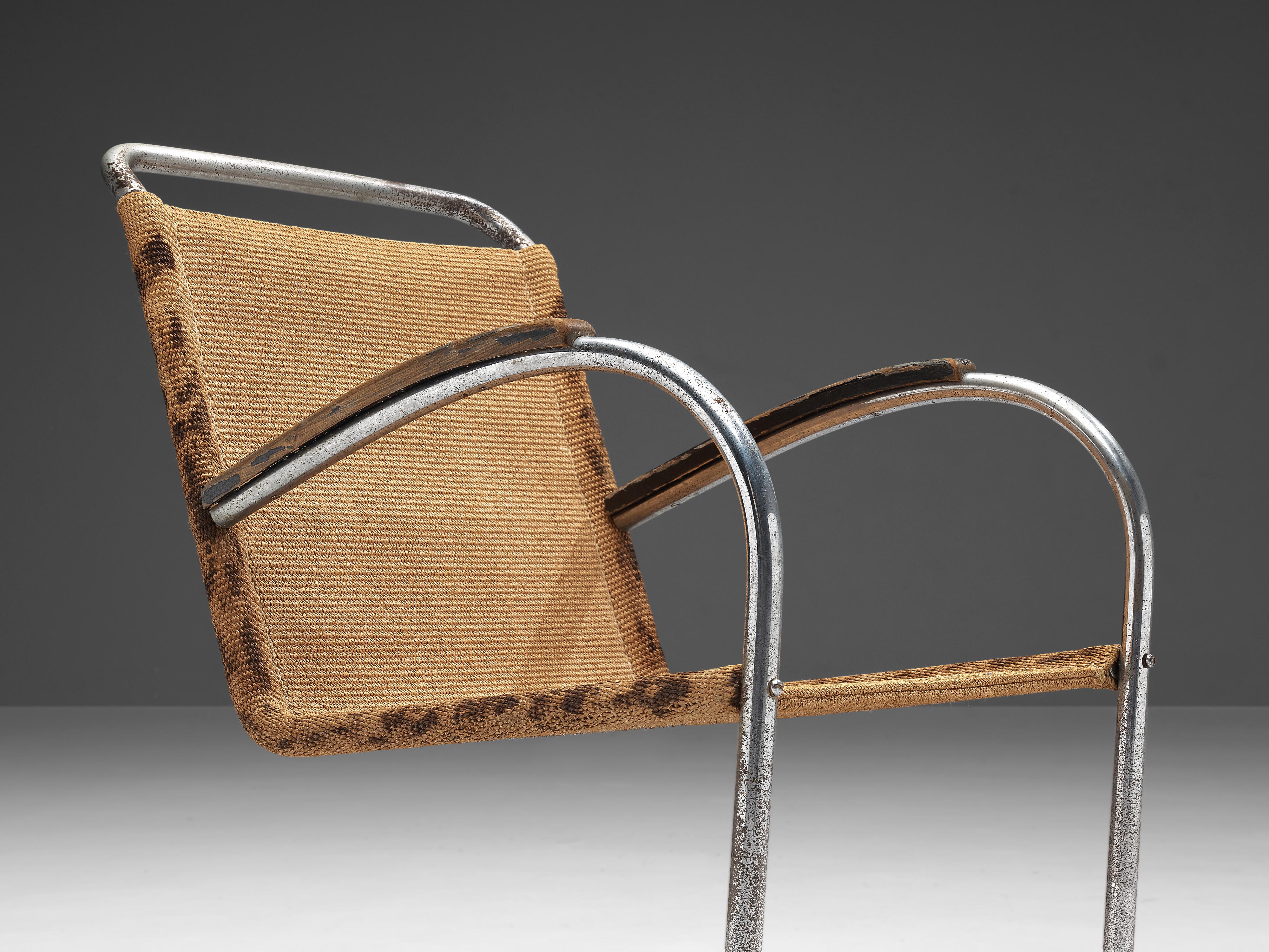 Bauhaus Paire de fauteuils tubulaires patinés Bas van Pelt en Sisal  en vente
