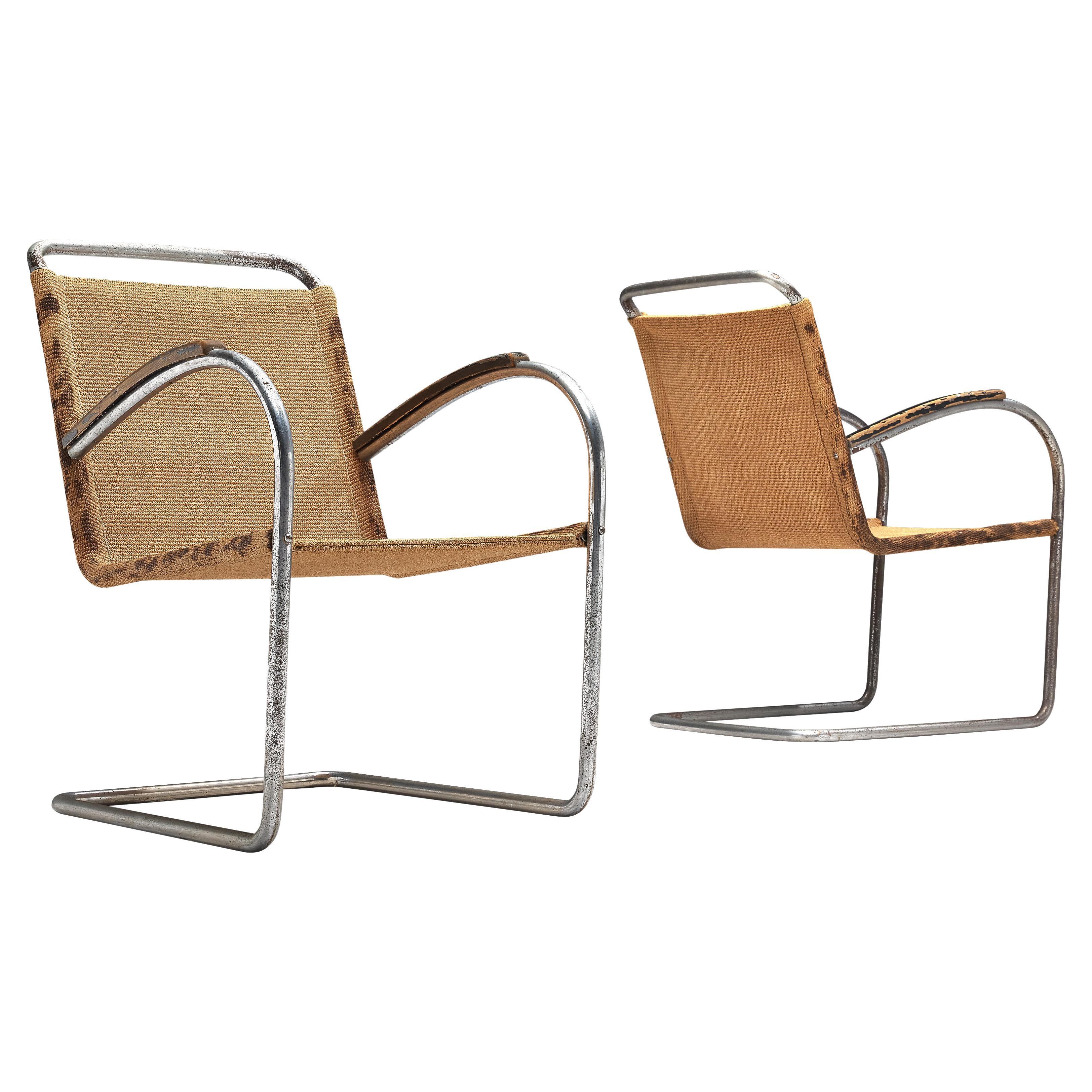 Bas van Pelt Pair of Patinated Tubular Armchairs in Sisal 