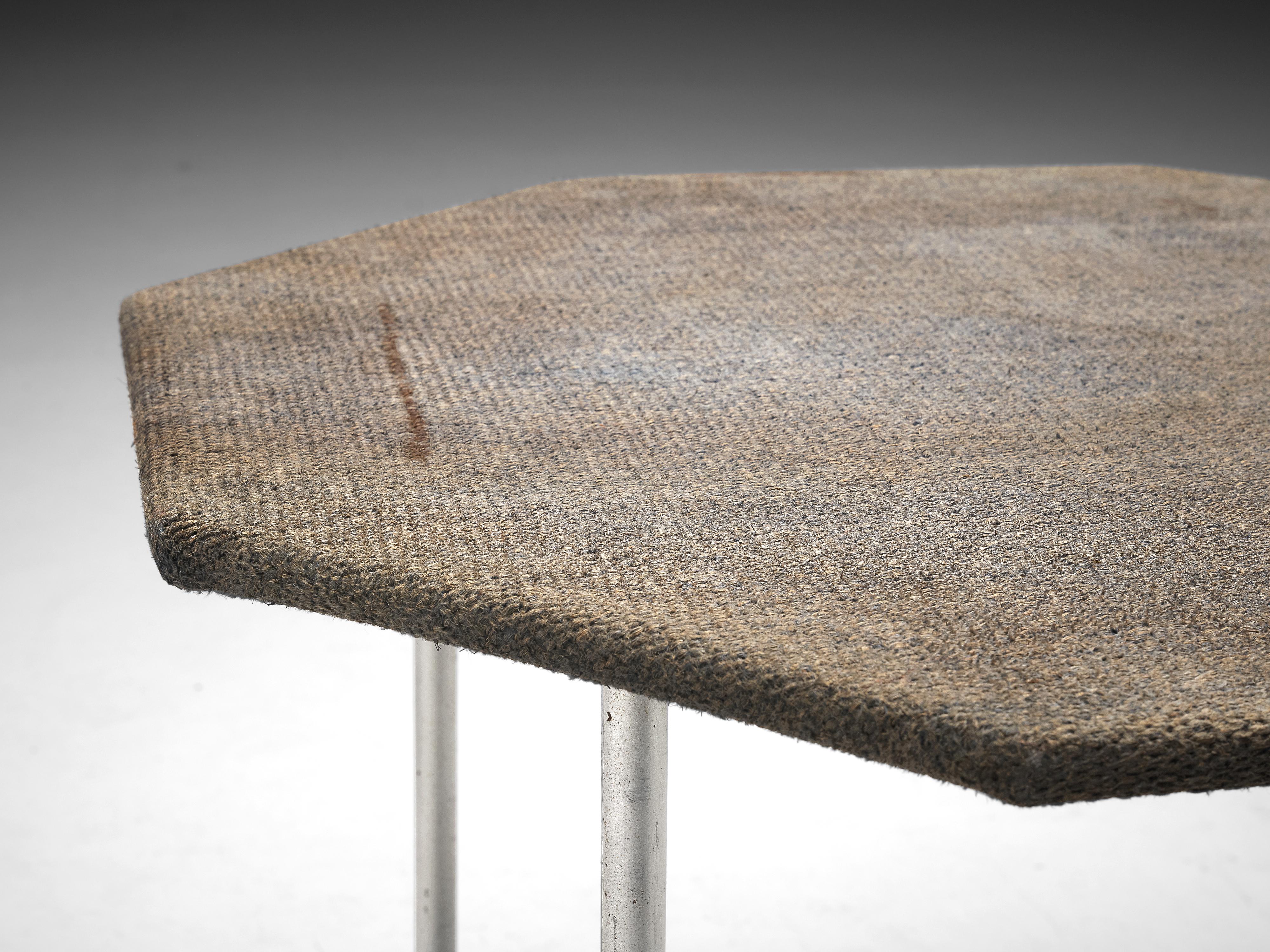 Bauhaus Bas van Pelt Patinated Armchair and Coffee Table in Metal and Original Sisal