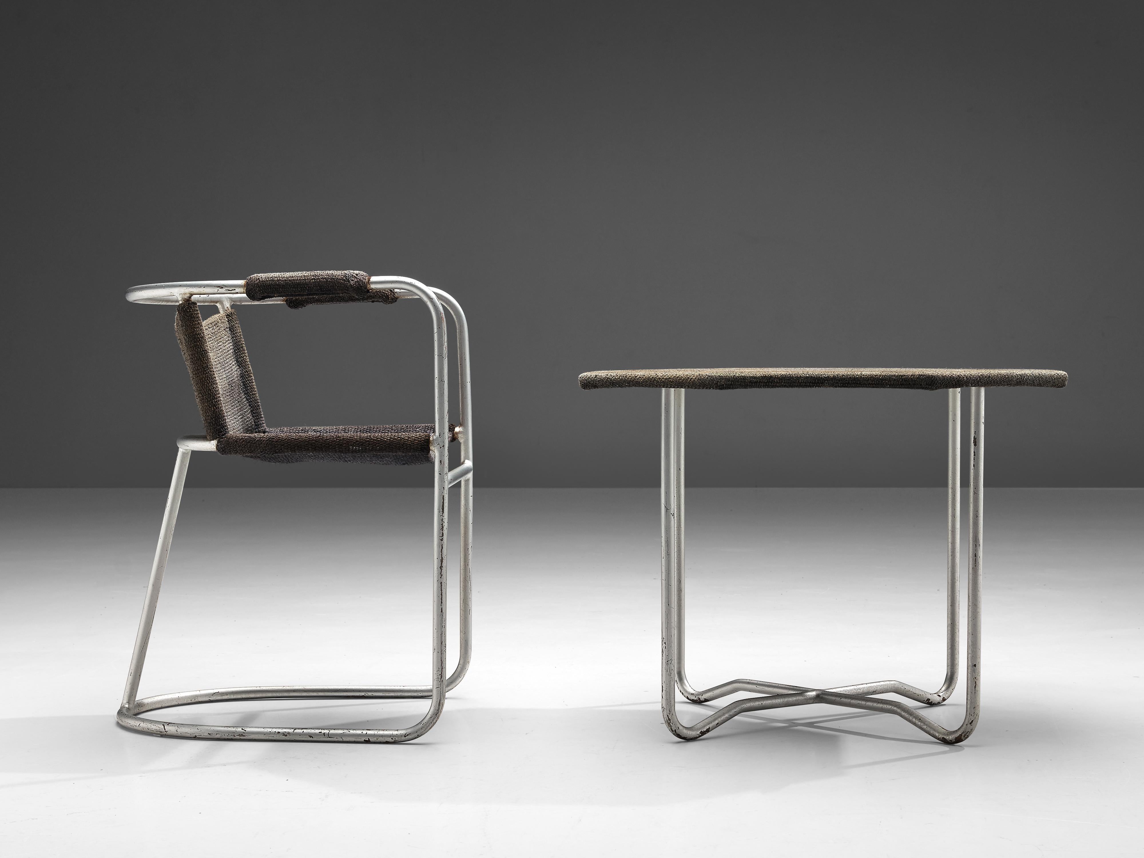 Bas van Pelt Patinated Armchair and Coffee Table in Metal and Original Sisal 1