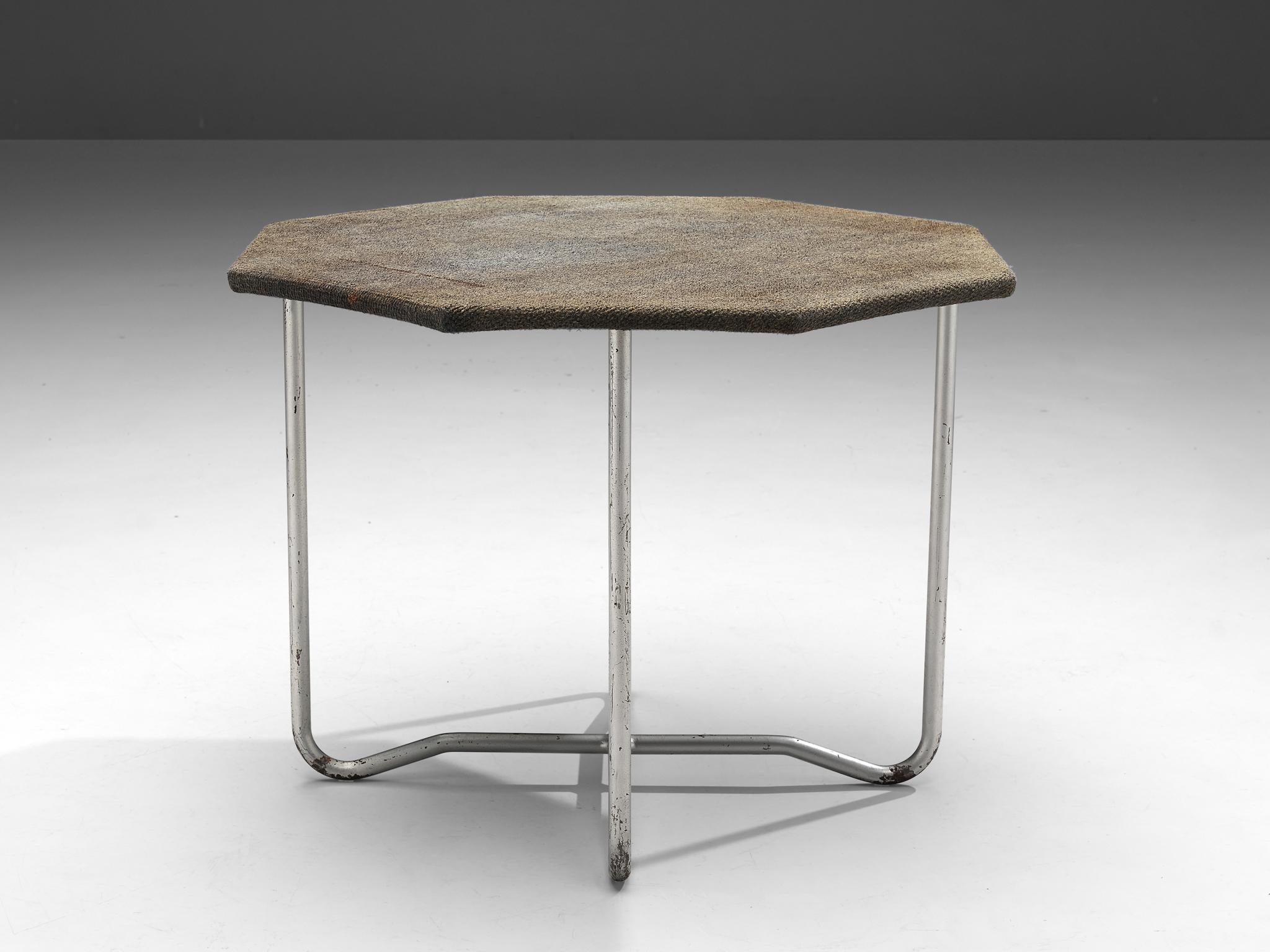 Dutch Bas Van Pelt Patinated Coffee Table in Metal and Original Sisal