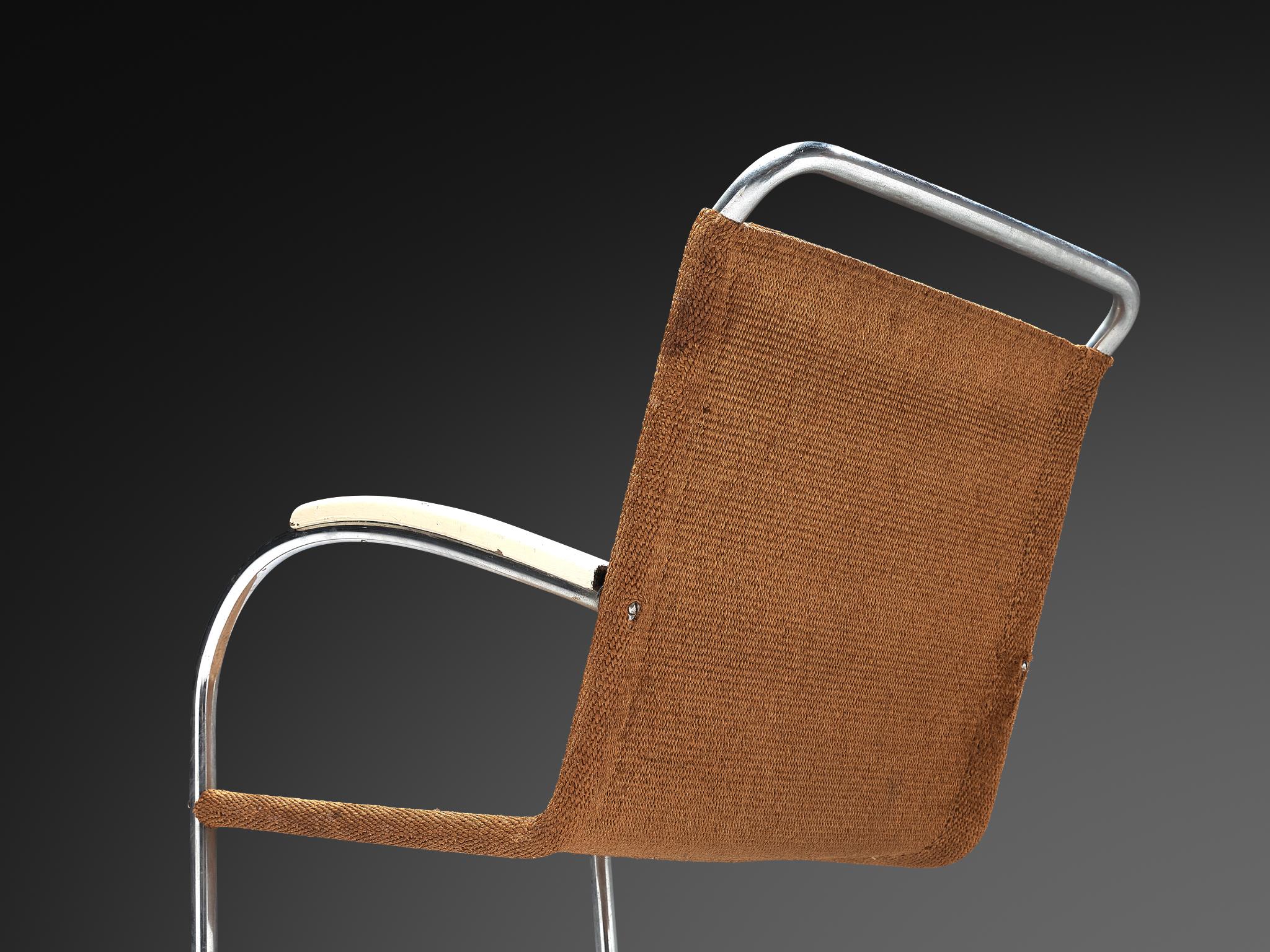 Dutch Bas van Pelt Patinated Tubular Armchair in Brown Sisal For Sale