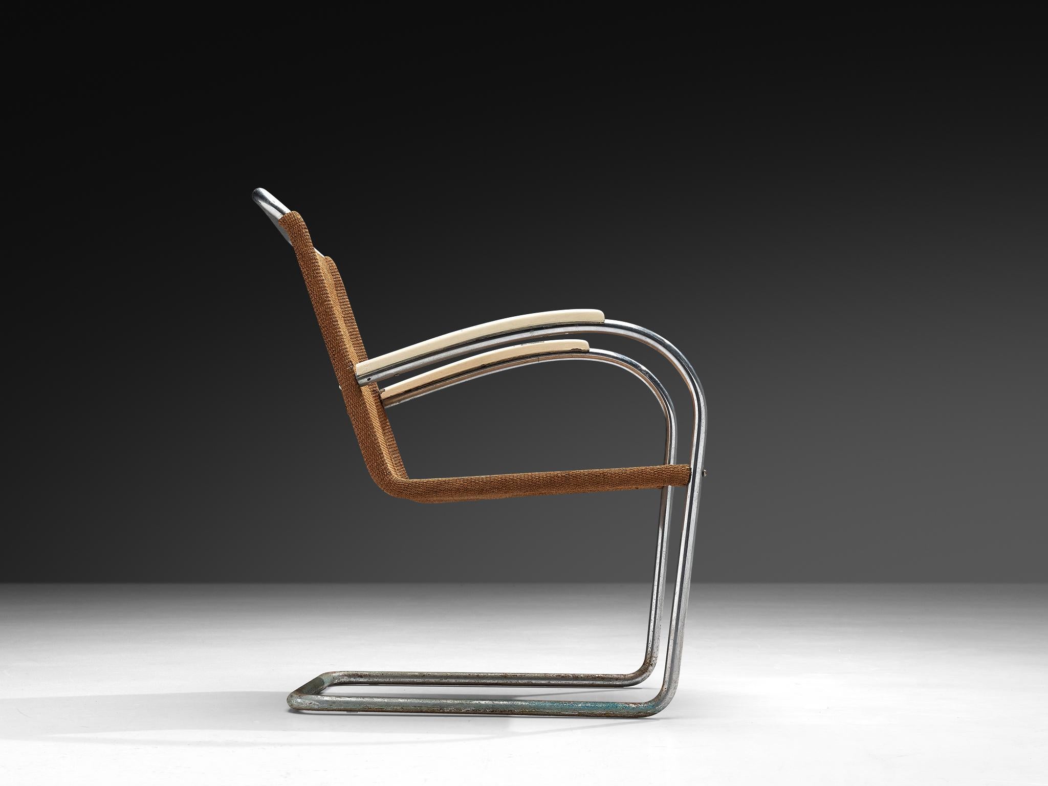 Bas van Pelt Patinated Tubular Armchair in Brown Sisal In Good Condition For Sale In Waalwijk, NL