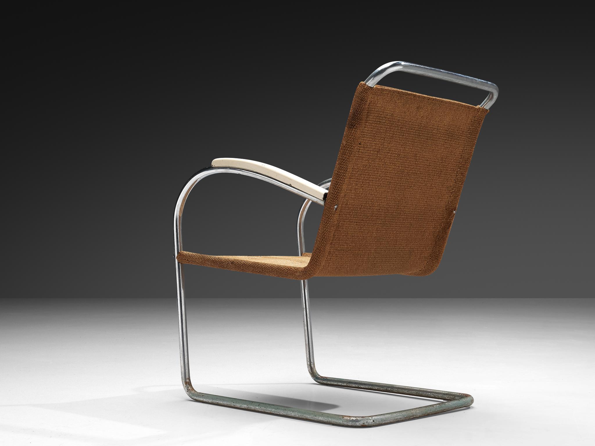 Mid-20th Century Bas van Pelt Patinated Tubular Armchair in Brown Sisal For Sale
