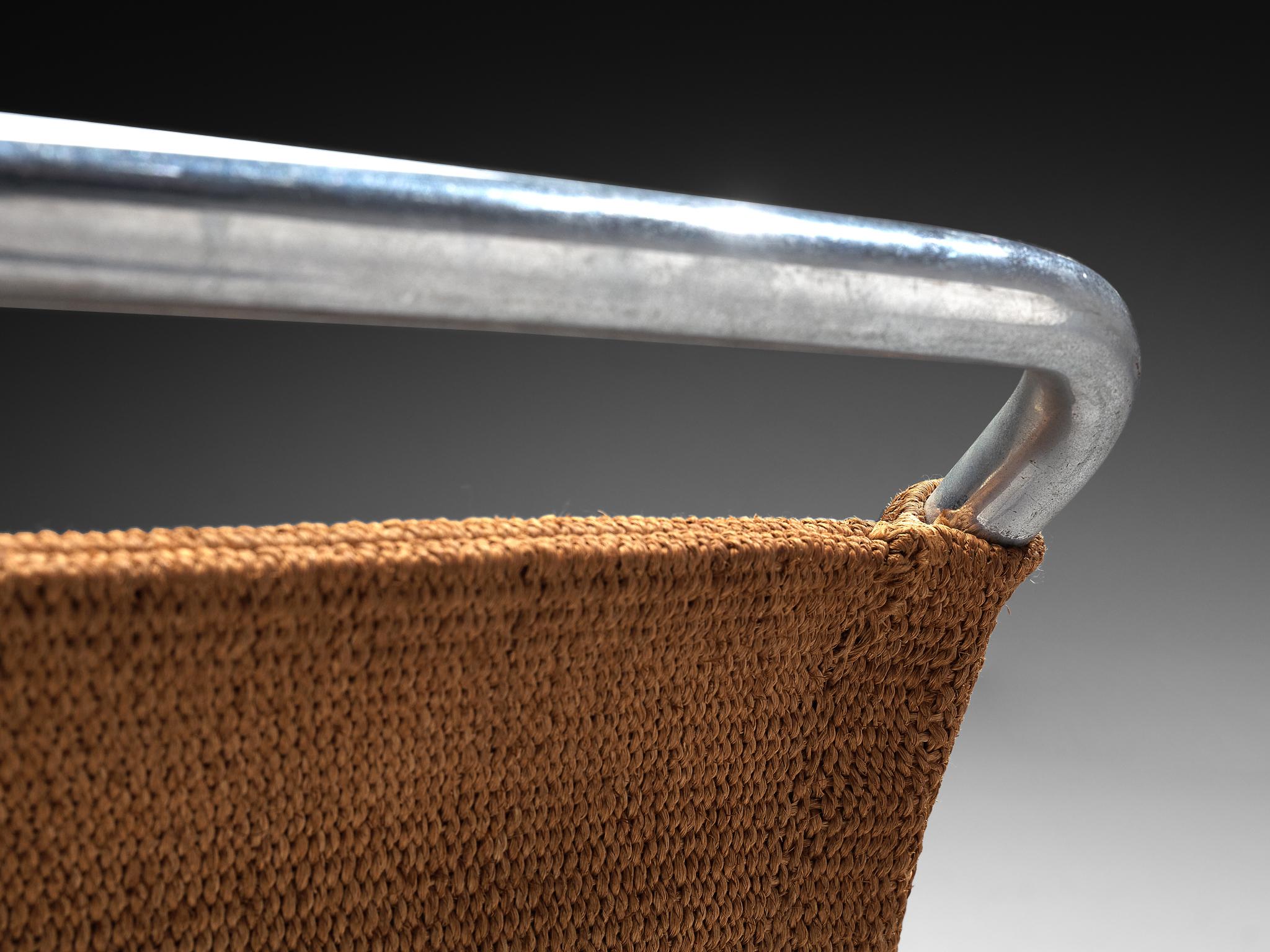 Steel Bas van Pelt Patinated Tubular Armchair in Brown Sisal For Sale
