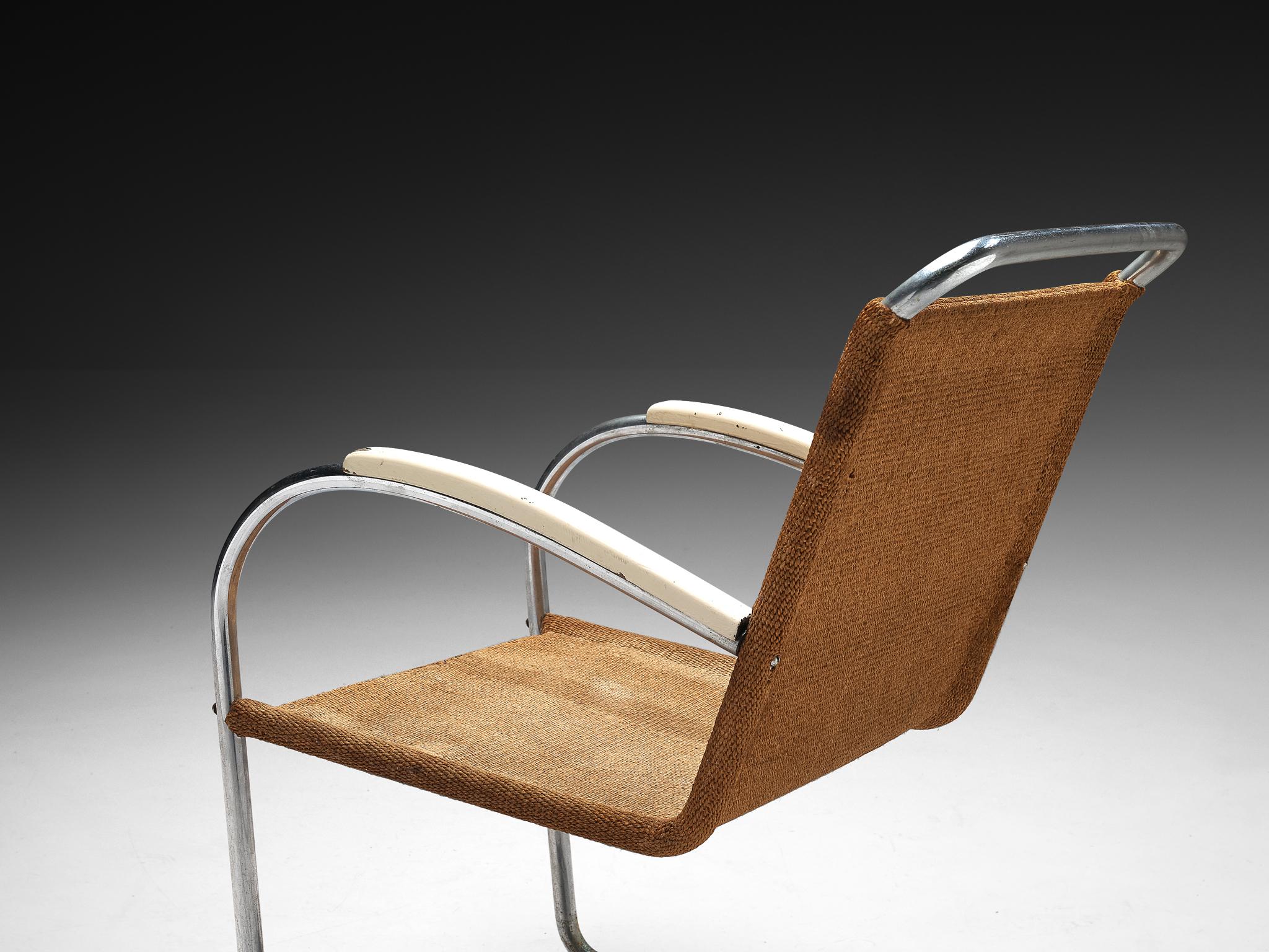 Bas van Pelt Patinated Tubular Armchair in Brown Sisal For Sale 1