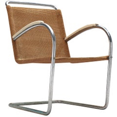 Bas van Pelt Patinated Tubular Armchair in Brown Sisal
