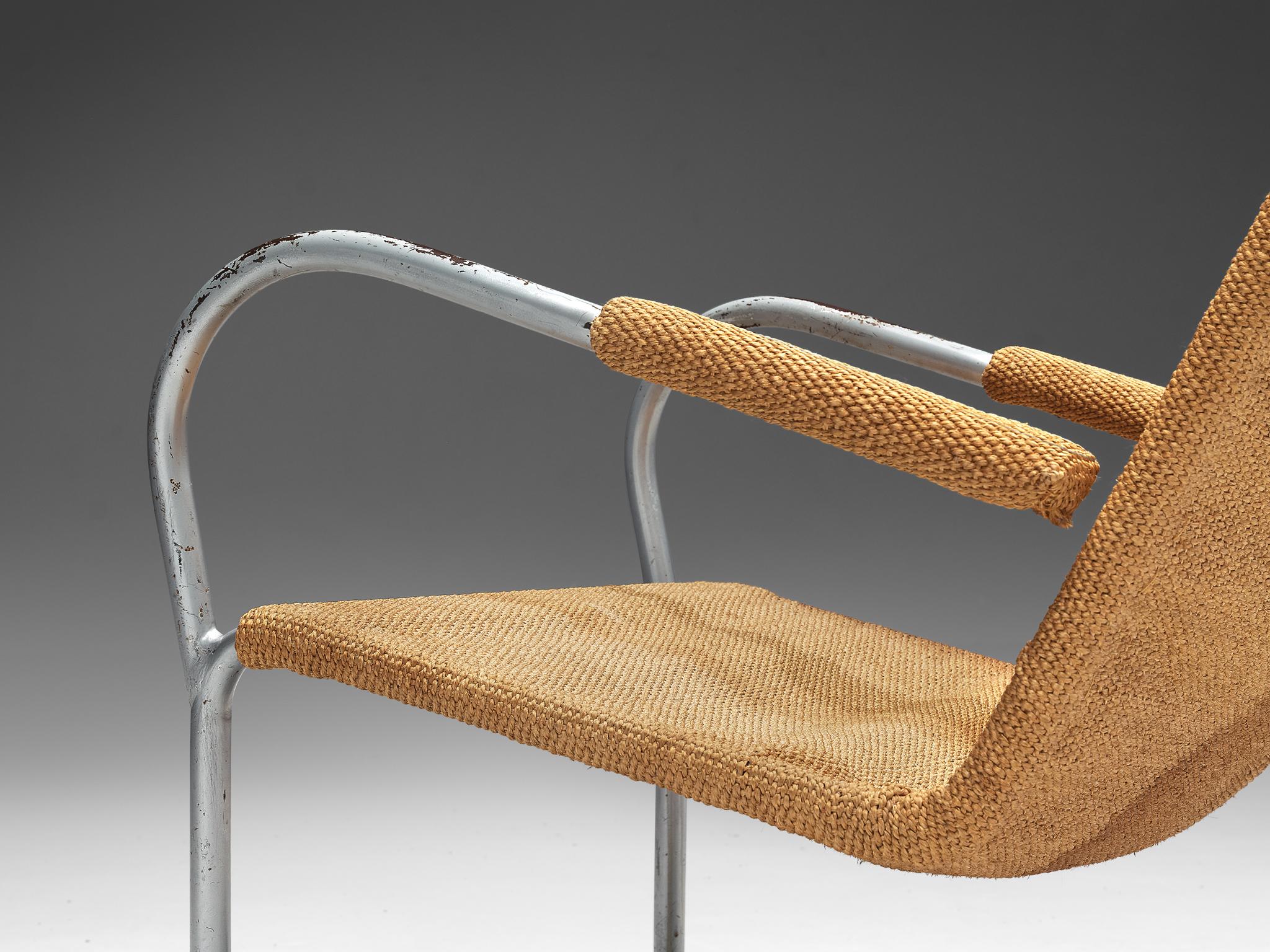 Mid-Century Modern Fauteuil tubulaire patiné Bas Van Pelt en métal et Sisal en vente