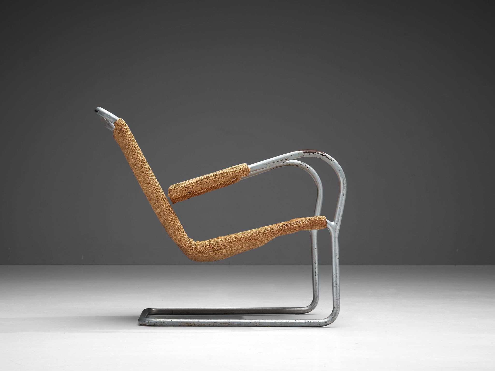 Mid-Century Modern Bas Van Pelt Patinated Tubular Armchair in Metal and Sisal For Sale