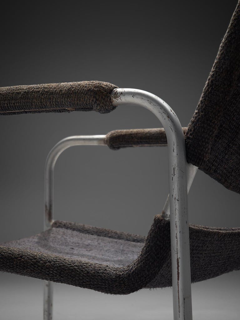 Early 20th Century Bas Van Pelt Tubular Armchair in Original Grey Sisal For Sale