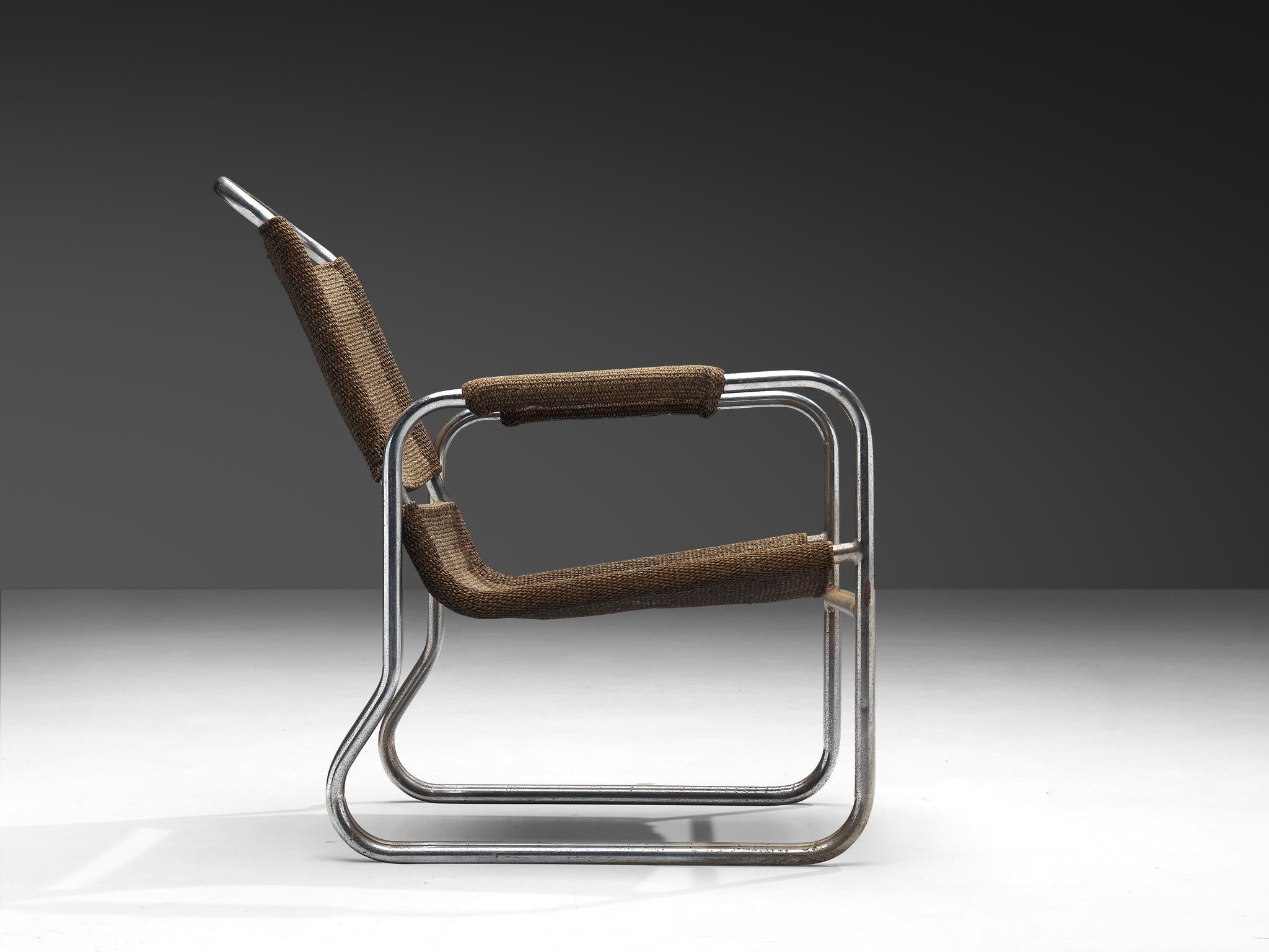 Sillón tubular Bas Van Pelt de sisal original mediados del siglo XX en venta