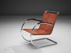 Bas Van Pelt Tubular Cantilever Lounge Chair with Red Sisal Seating