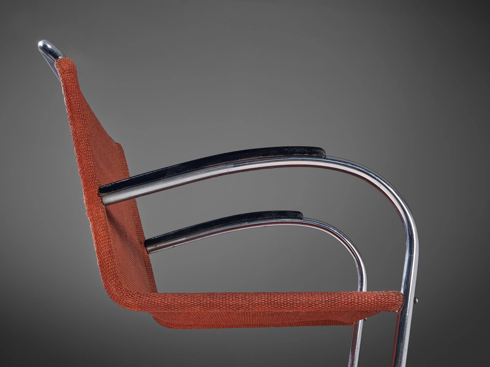 Freitragender Bas Van Pelt-Loungesessel mit röhrenförmigem Rohr und rotem Sisal-Sitzmöbel  (Bauhaus) im Angebot
