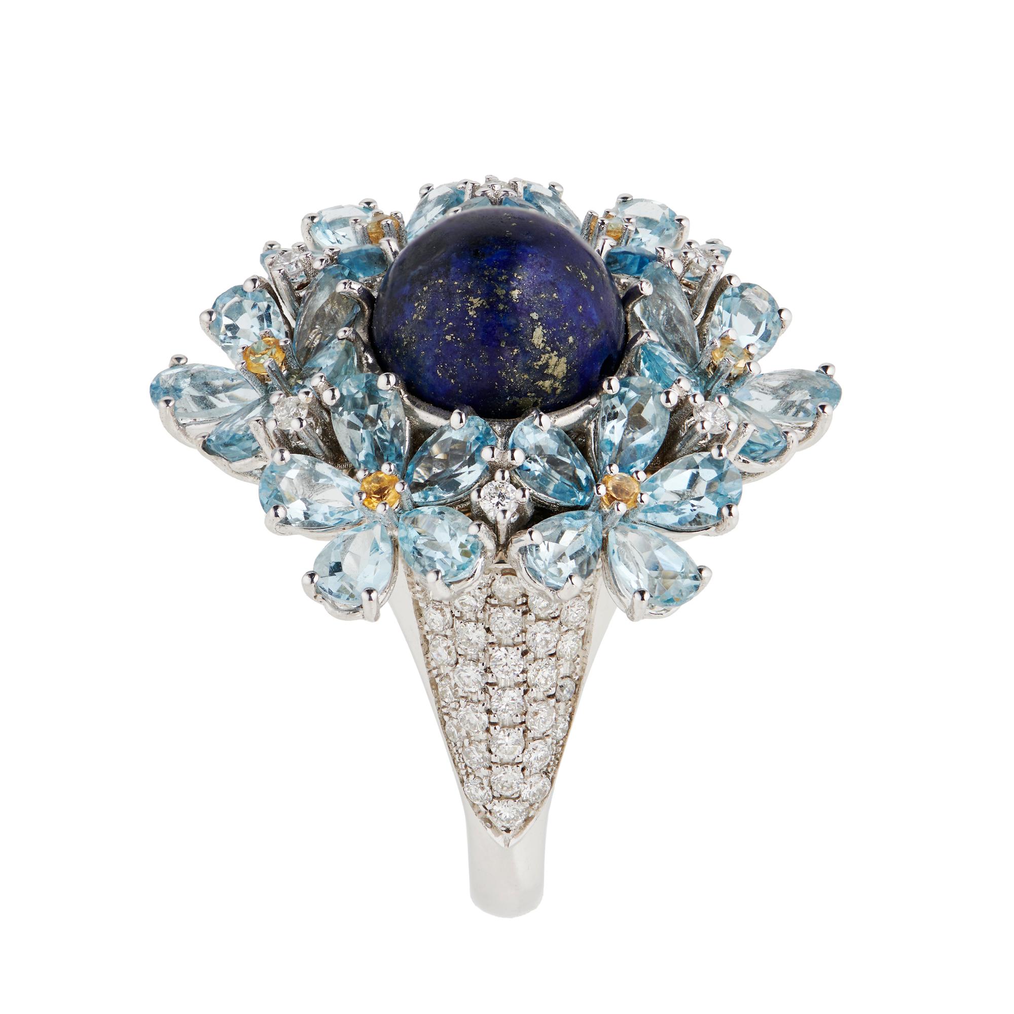 For Sale:  Basak Baykal Forget Me Not Aquamarine & Lapis Lazuli Cocktail Ring 2
