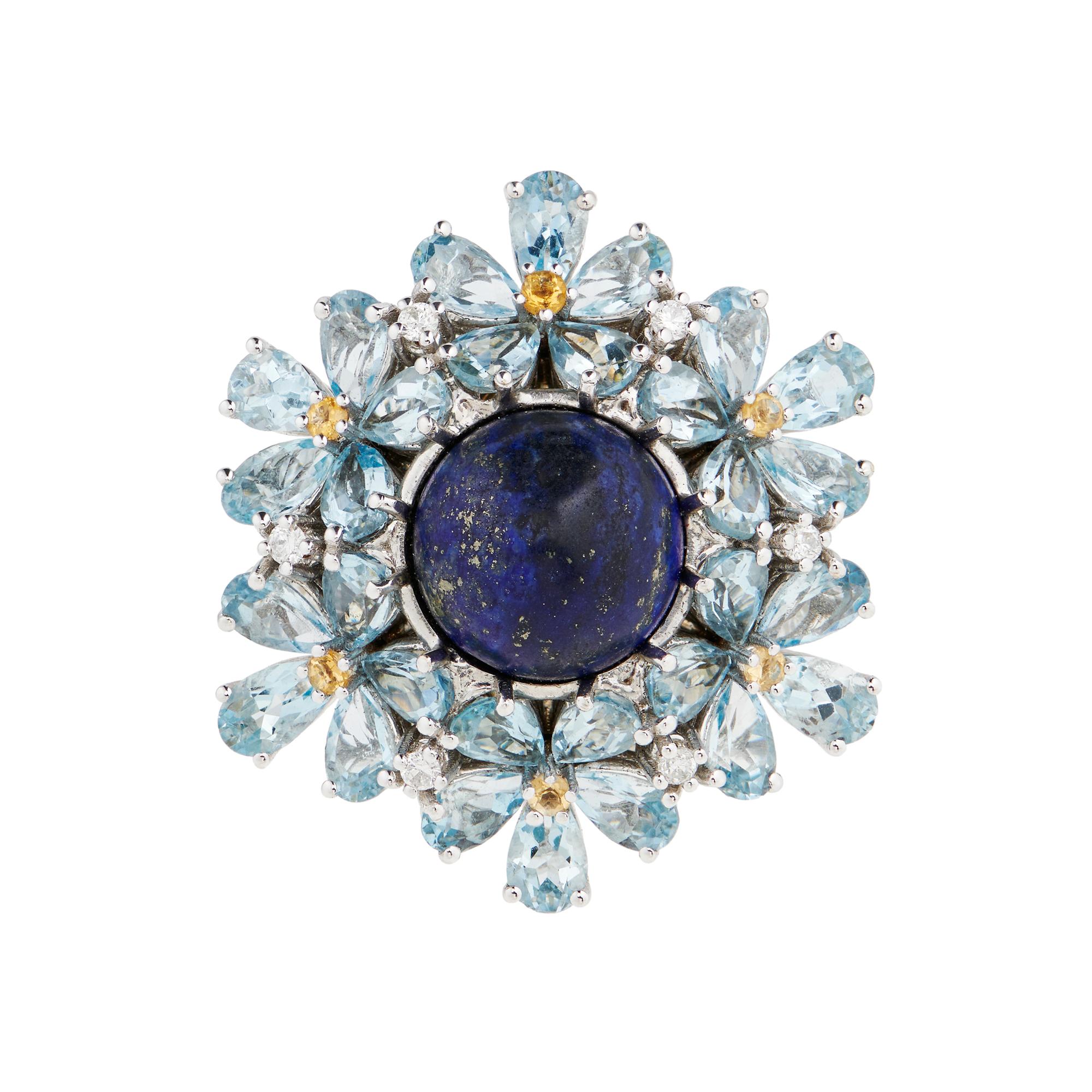 For Sale:  Basak Baykal Forget Me Not Aquamarine & Lapis Lazuli Cocktail Ring 3
