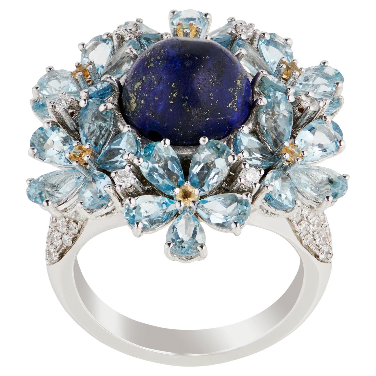 Basak Baykal Forget Me Not Aquamarine & Lapis Lazuli Cocktail Ring