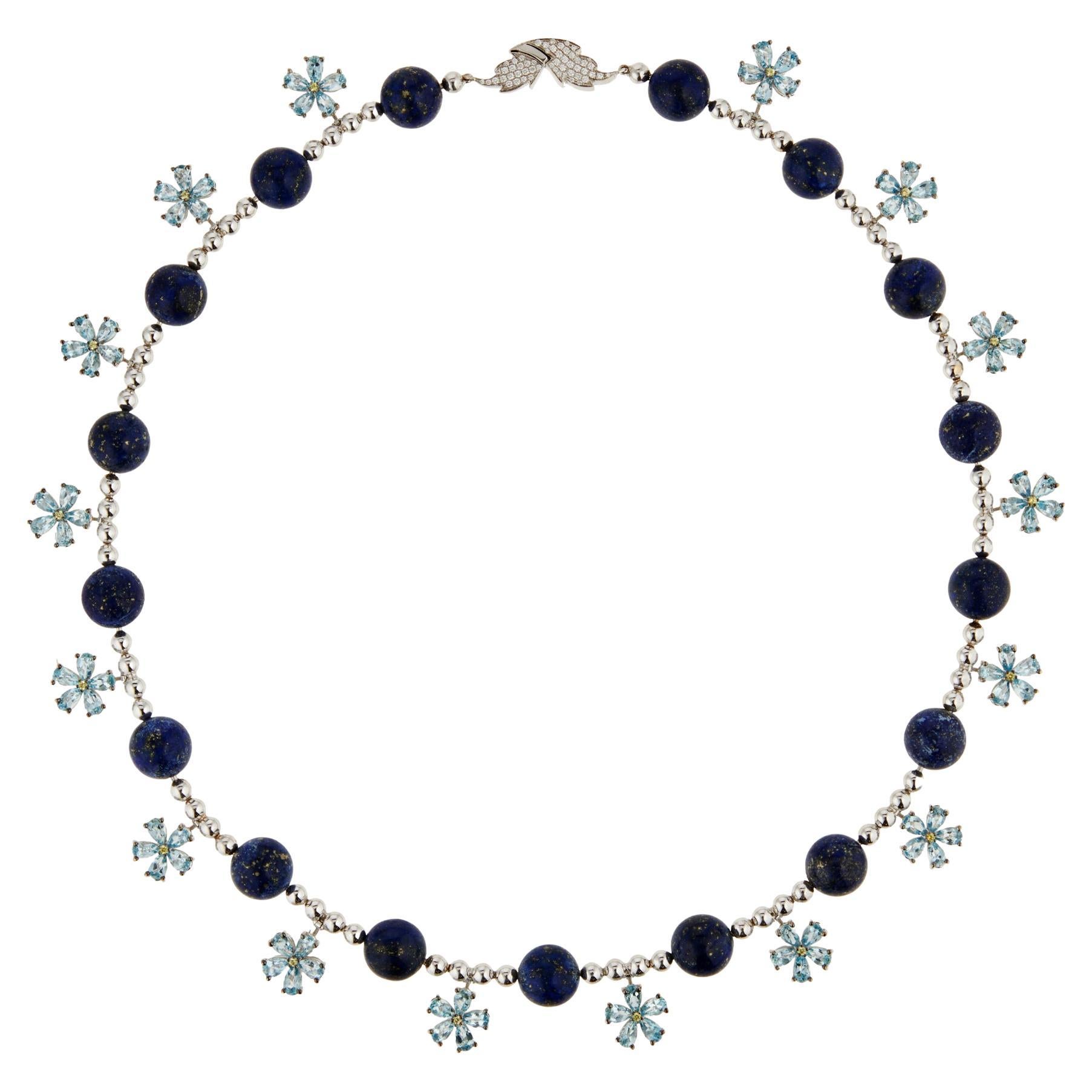 Basak Baykal Forget Me Not Aquamarine & Lapis Lazuli Necklace