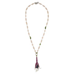 Basak Baykal Fuchsia Diamond and Sapphires Long Necklace