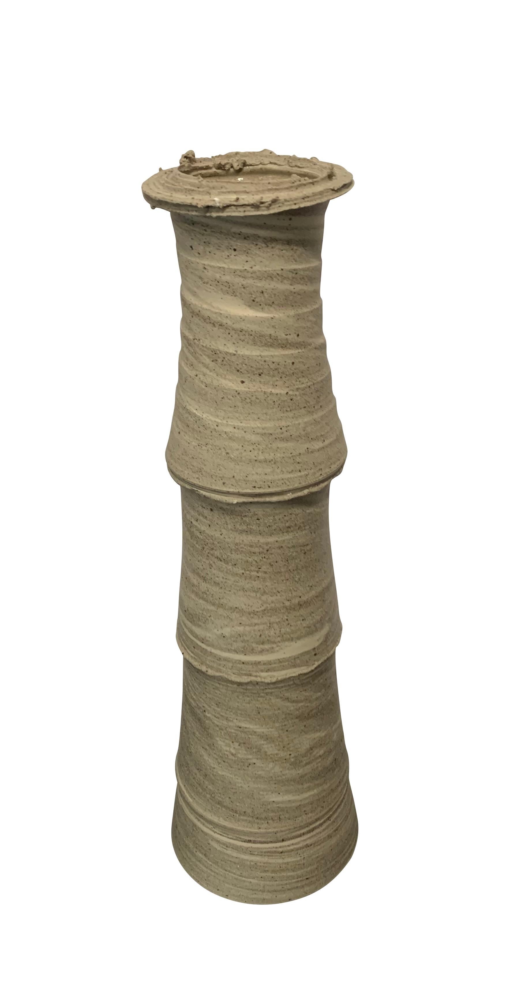 Basalt And Sand Color Vertebrae Design Stoneware Vase, Germany, Contemporary In New Condition For Sale In New York, NY