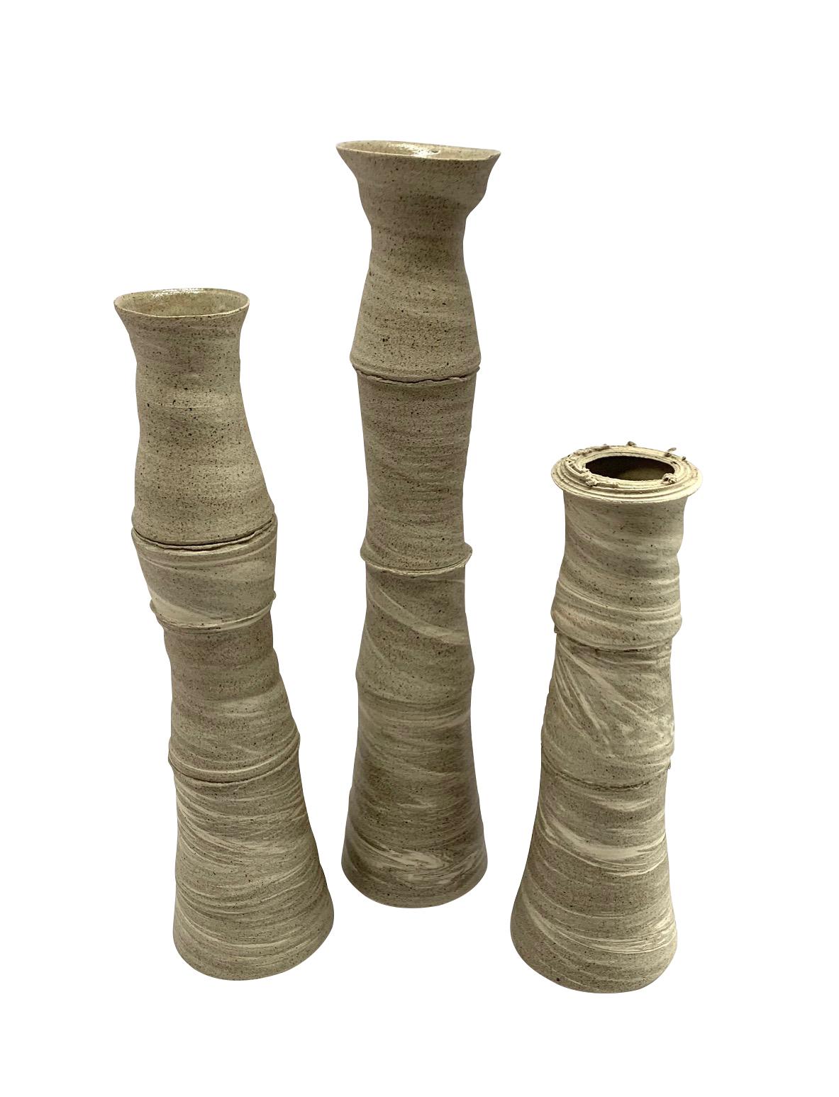 Basalt And Sand Color Vertebrae Design Stoneware Vase, Germany, Contemporary For Sale 3