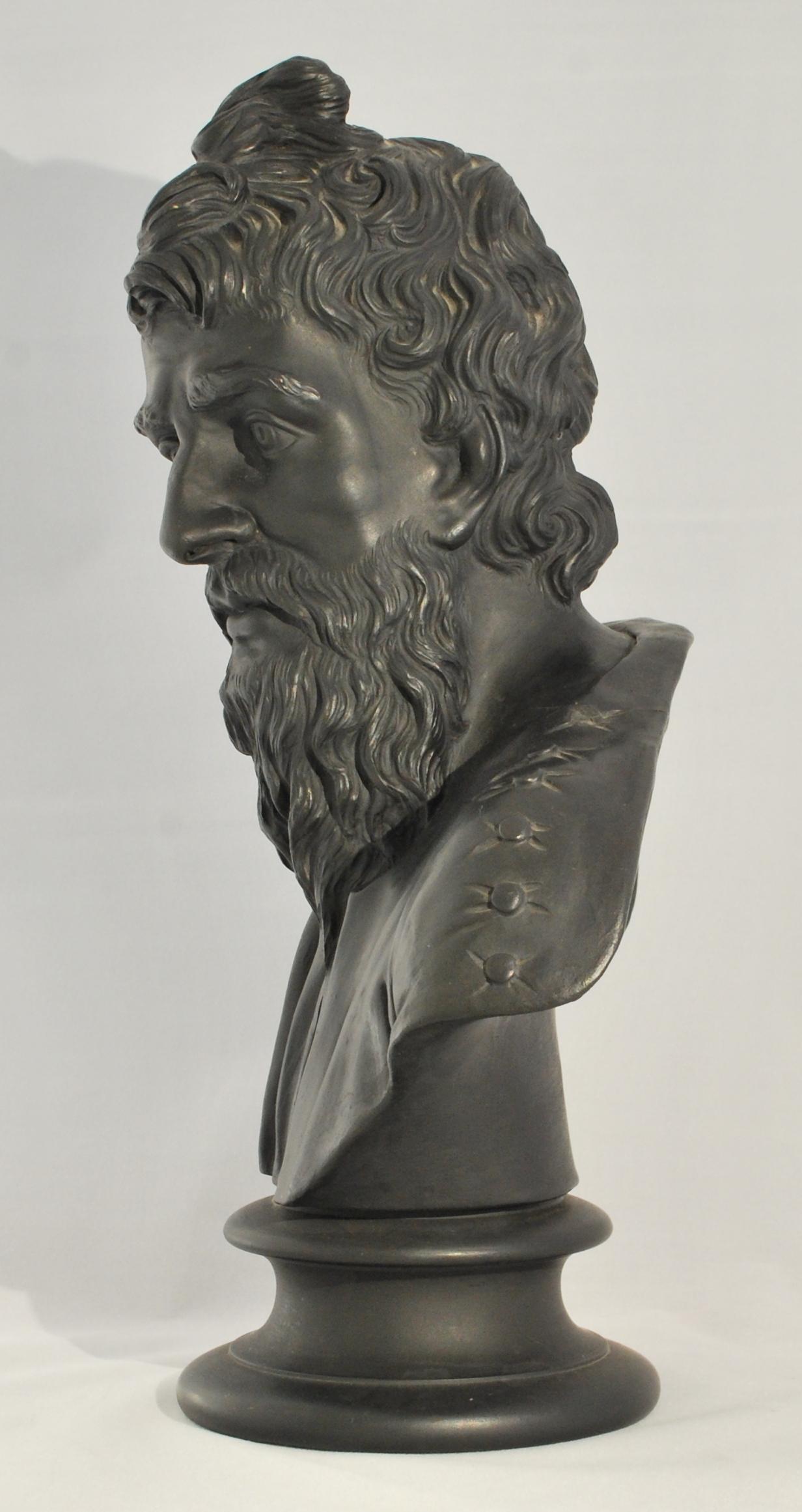 A fine, early bust of the eminent Greek philosopher. Wedgwood produced a large number of library busts in black basalt, which has an appearance similar to that of ancient bronze.