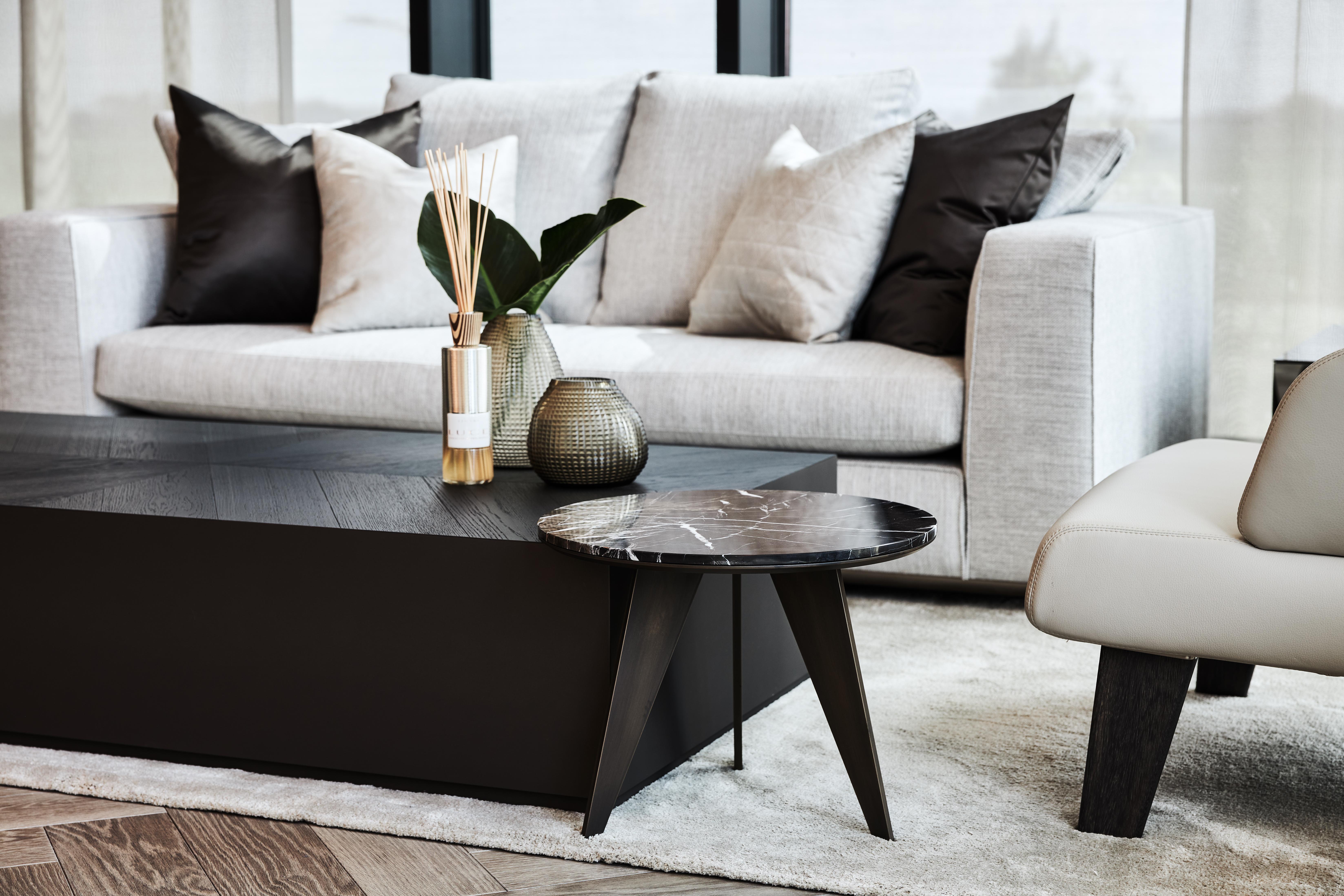 Basalt: The Basalt has a wooden base which is painted with a soft touch lacquer. The top is brushed oak. The artisan expertise make the design.

The basalt coffee table is characterized by its beautiful dark brushed oak top, laid in Hungarian