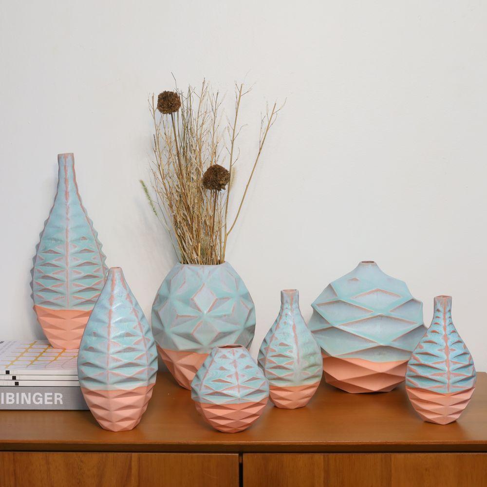 Ceramic Basalt Handcrafted Vase  in Strawberry Pistachio For Sale