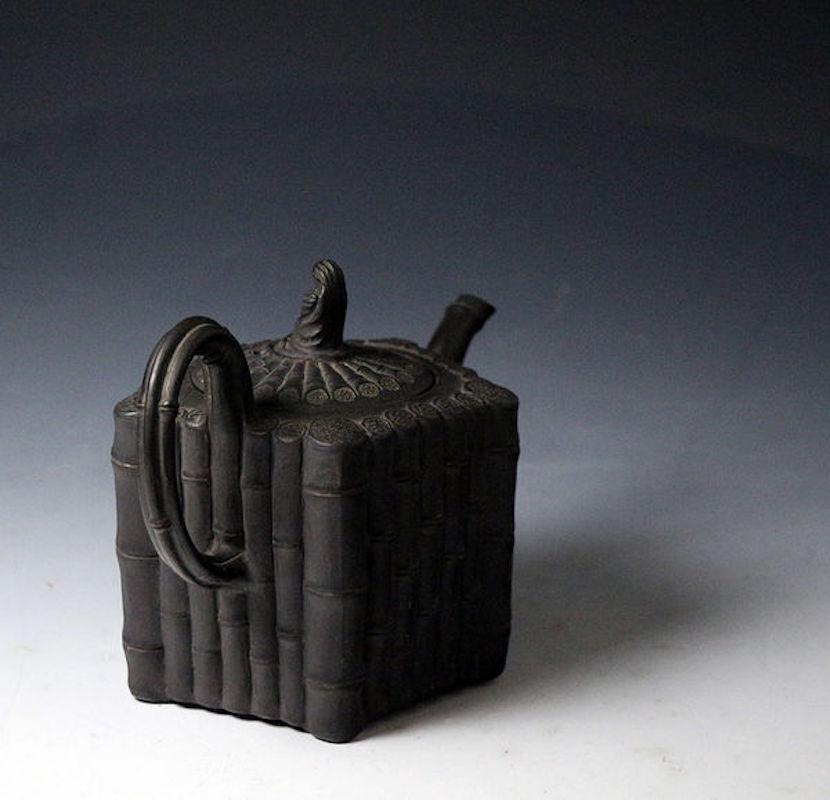 Late 18th Century Basalt Teapot with Faux Bamboo Decoration the Cover with a Finial of Sibil