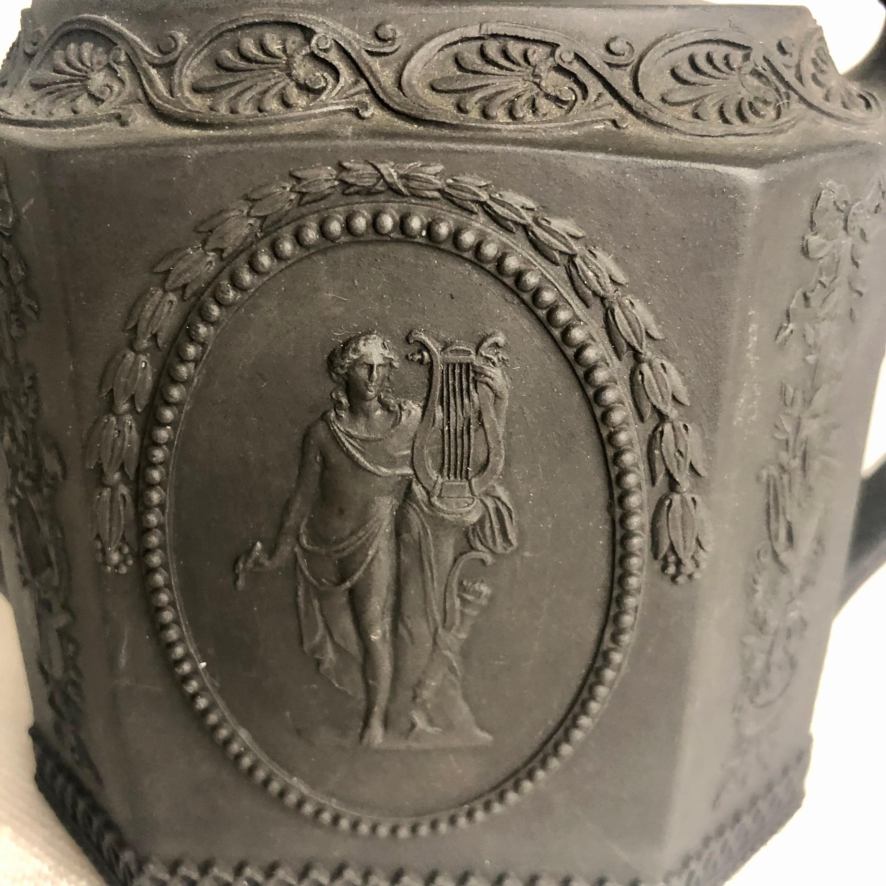 Basalt Wedgwood Teapot with Medallions of Man with Lyre and Lady on Pedestal For Sale 6