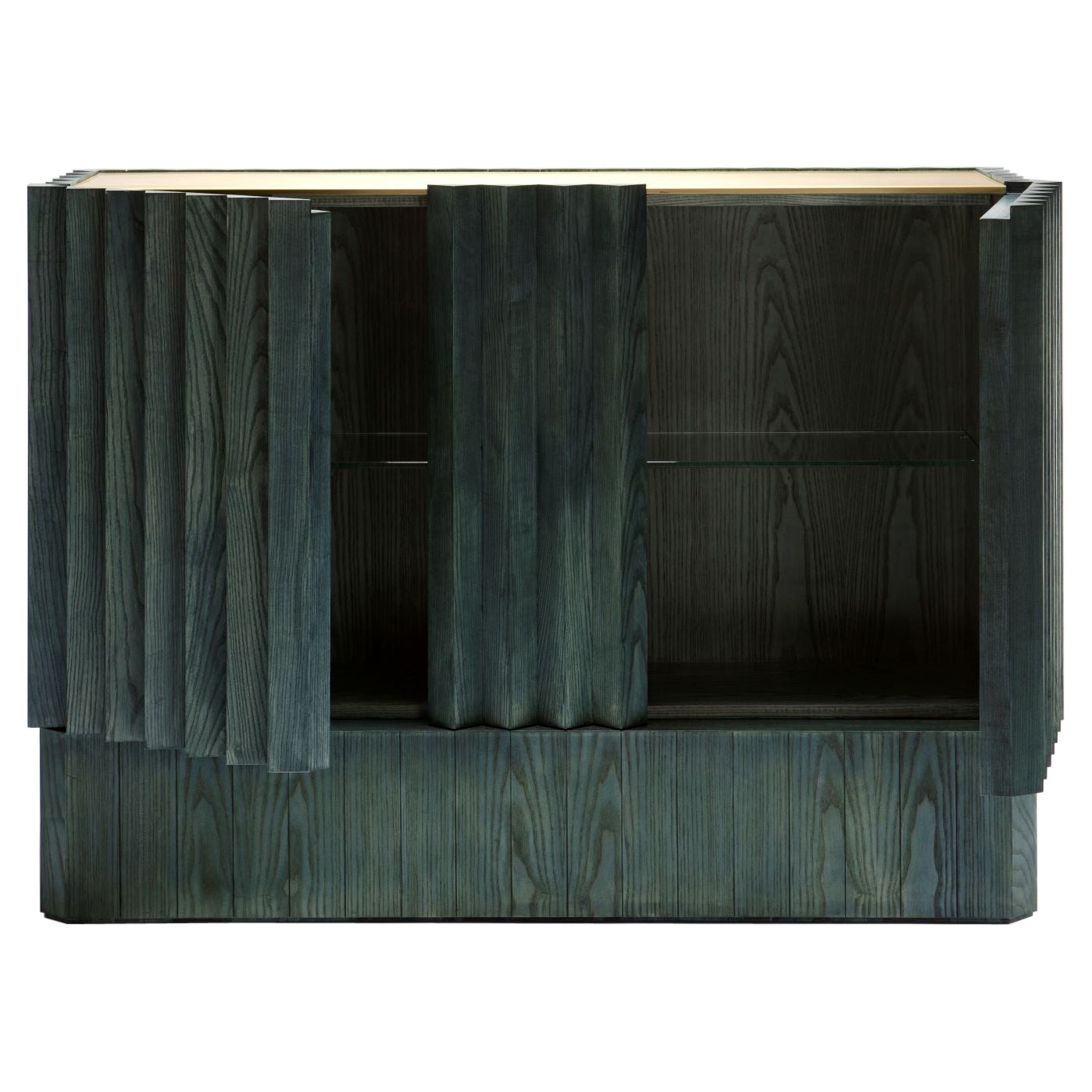 Basalto cabinet, in green ash wood by Accardi Buccheri for Medulum For Sale