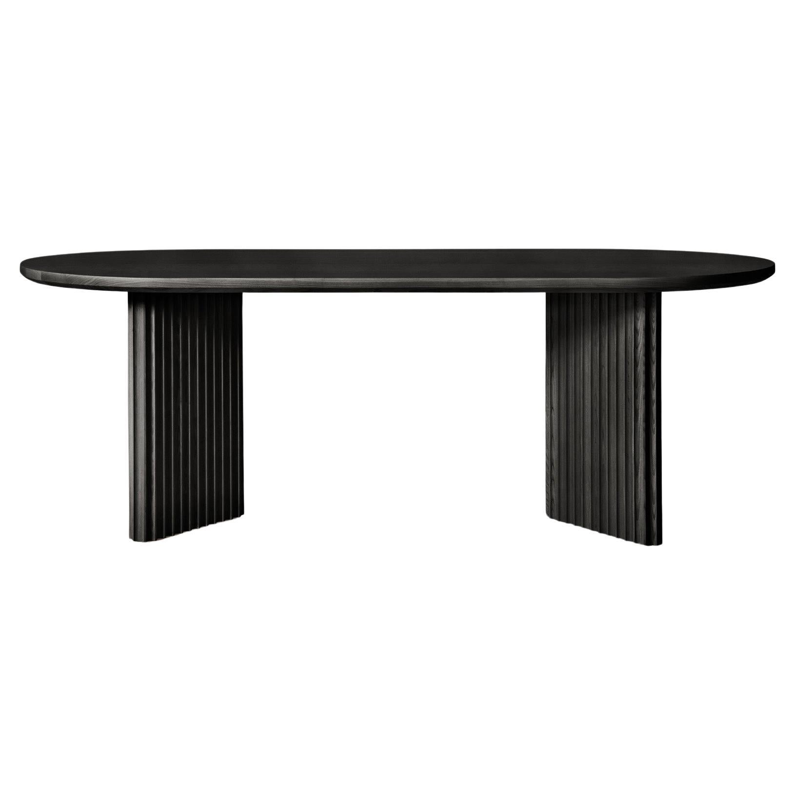 Basalto Solid Wood Table, Ash in Handmade Black Finish, Contemporary For Sale