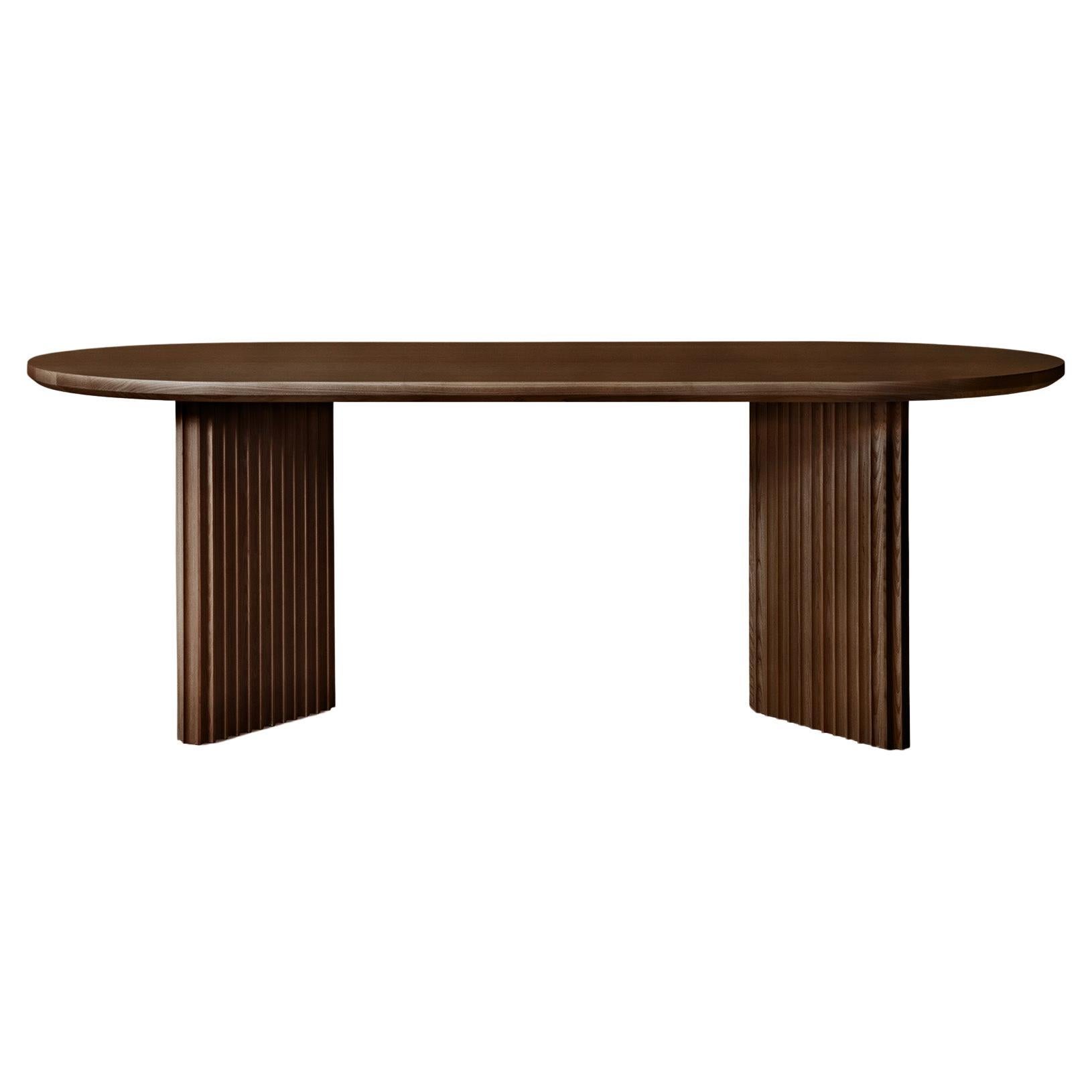 Basalto Solid Wood Table, Ash in Hand-Made Brown Finish, Contemporary