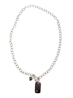 Basch Sterling Silver 14K Yellow Gold Heart Dog Tag "E" Necklace #23798