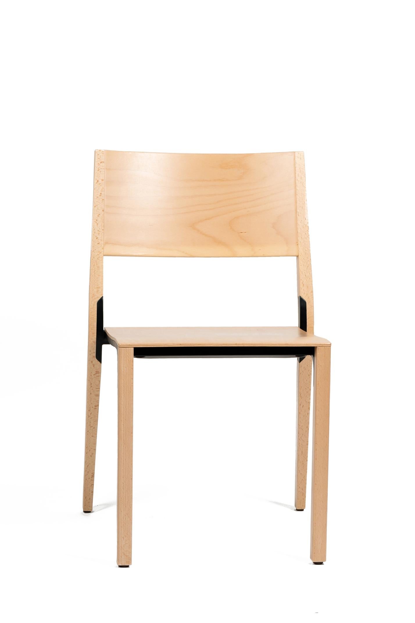 Modern Base, 4-Set Dietiker Wood Dining Chair, Natural by Greutmann Bolzern, in Stock