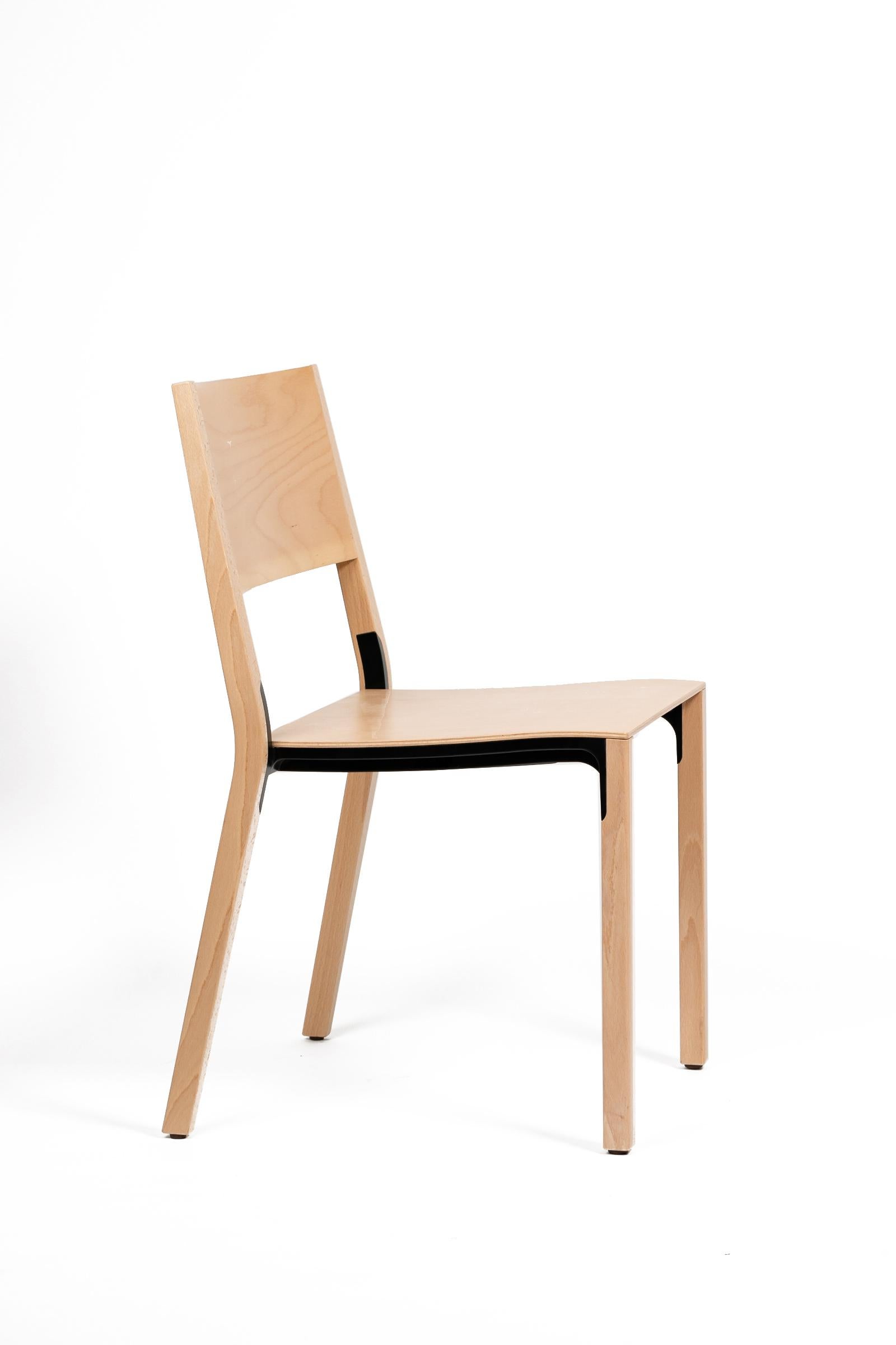 Base, 4-Set Dietiker Wood Dining Chair, Natural by Greutmann Bolzern, in Stock In Good Condition In Stein am Rhein, CH
