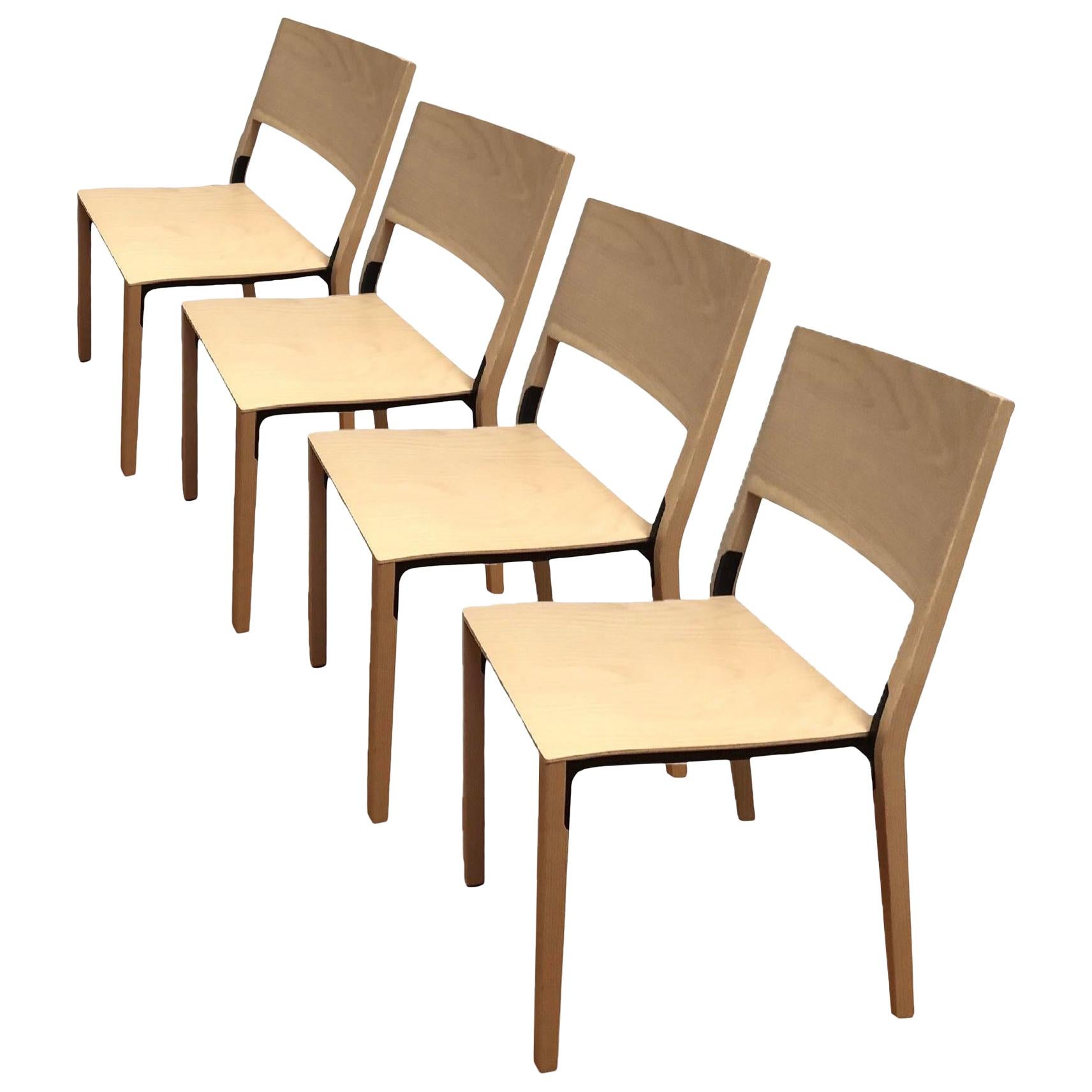 Base, 4-Set Dietiker Wood Dining Chair, Natural by Greutmann Bolzern, in Stock