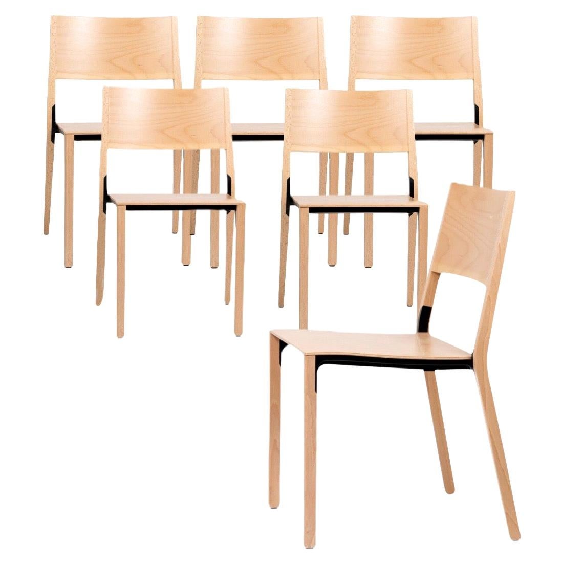 Base, 6-Set Dietiker Wood Dining Chair, Natural by Greutmann Bolzern, in Stock