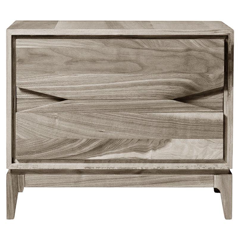 Base Solid Wood Bedside table, Walnut in Natural Grey Finish, Contemporary