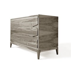 Base Solid Wood Dresser, Walnut in Hand-Made Natural Grey Finish, Contemporary