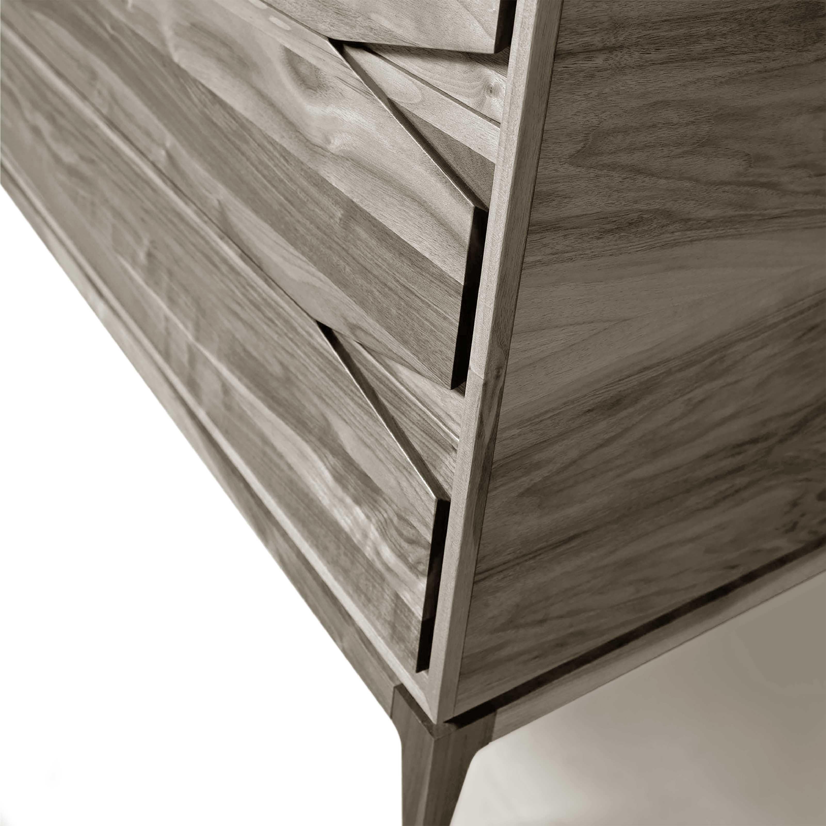 Modern Base Solid Wood Dresser, Walnut in Hand-Made Natural Grey Finish, Contemporary For Sale
