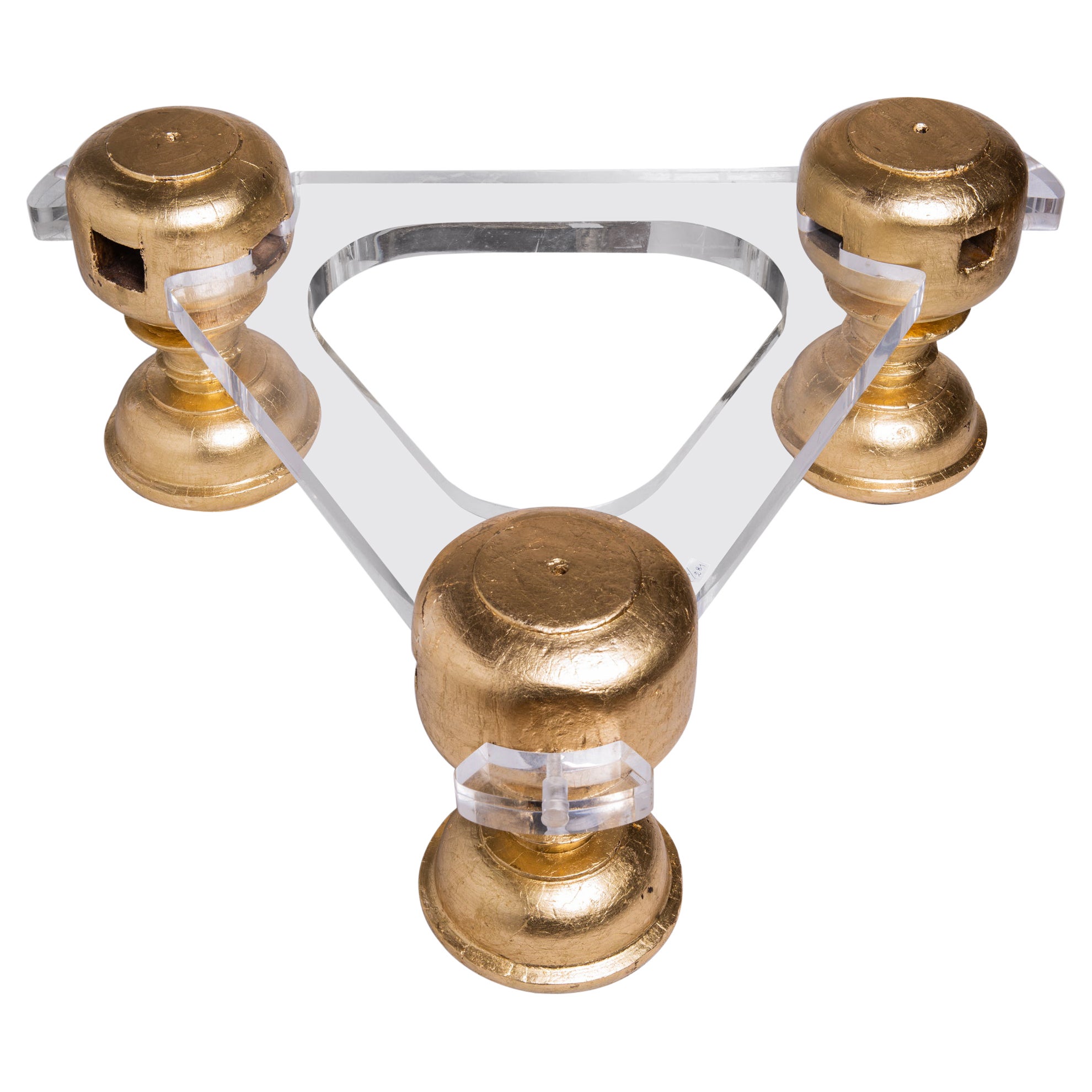 Base Para Mesa De Centro De Madera Antigua Dorada Y Plexiglás en venta